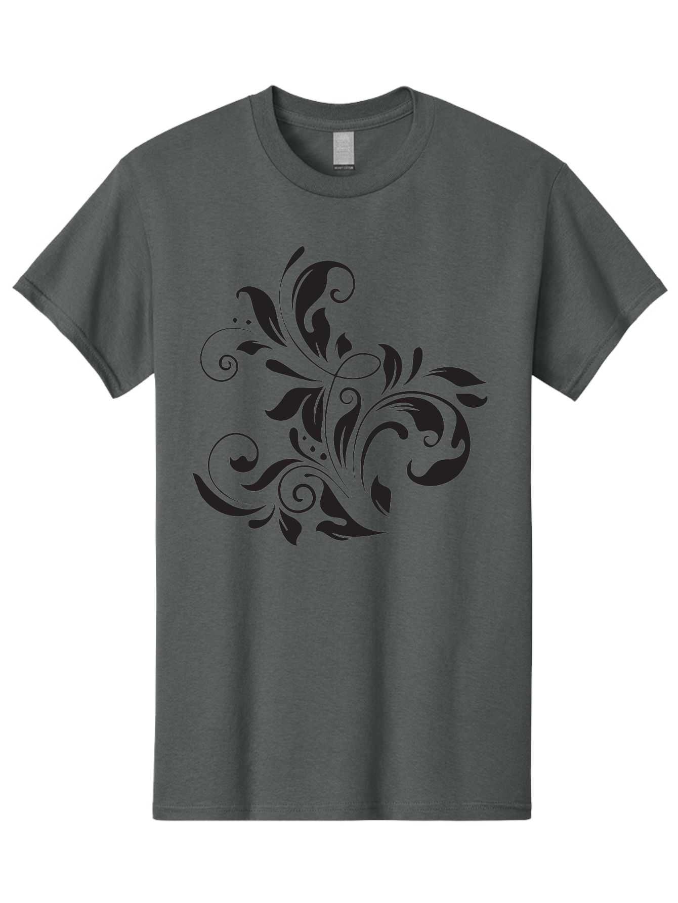 Black-Floral-Pattern Men'S Graphic Tee, 100% Cotton, Comfortable Casual Summer Wear, Machine Washable, Black Floral Pattern, Swirling Leaves, Ornate Design, Decorative Elements, Intricate Details, Elegant Graphics Aac519 25