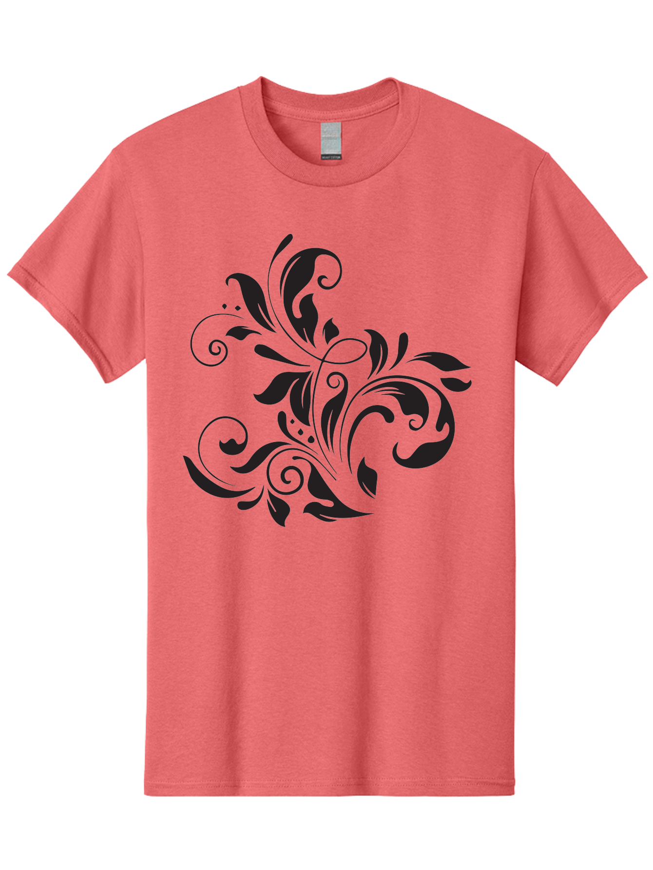 Black-Floral-Pattern Men'S Graphic Tee, 100% Cotton, Comfortable Casual Summer Wear, Machine Washable, Black Floral Pattern, Swirling Leaves, Ornate Design, Decorative Elements, Intricate Details, Elegant Graphics Aac519 23