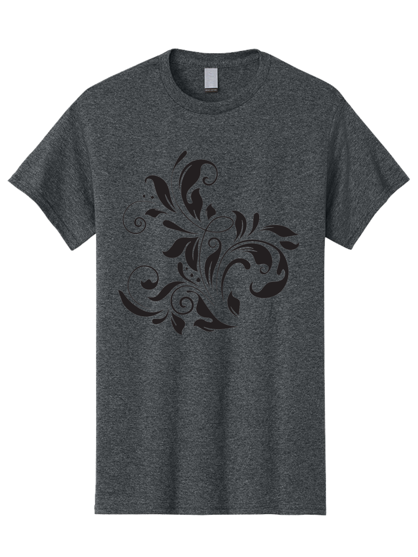 Black-Floral-Pattern Men'S Graphic Tee, 100% Cotton, Comfortable Casual Summer Wear, Machine Washable, Black Floral Pattern, Swirling Leaves, Ornate Design, Decorative Elements, Intricate Details, Elegant Graphics Aac519 15