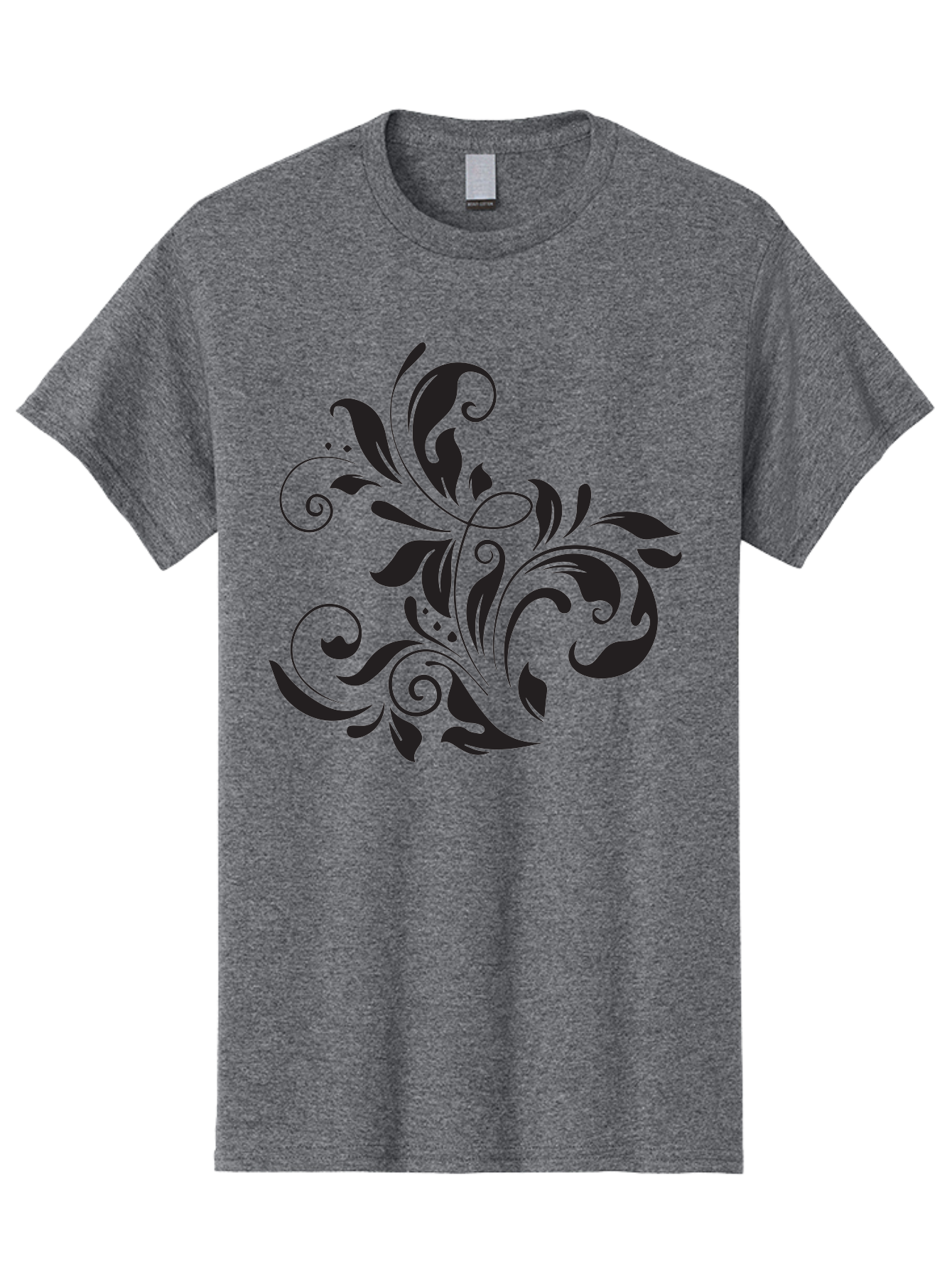 Black-Floral-Pattern Men'S Graphic Tee, 100% Cotton, Comfortable Casual Summer Wear, Machine Washable, Black Floral Pattern, Swirling Leaves, Ornate Design, Decorative Elements, Intricate Details, Elegant Graphics Aac519 1