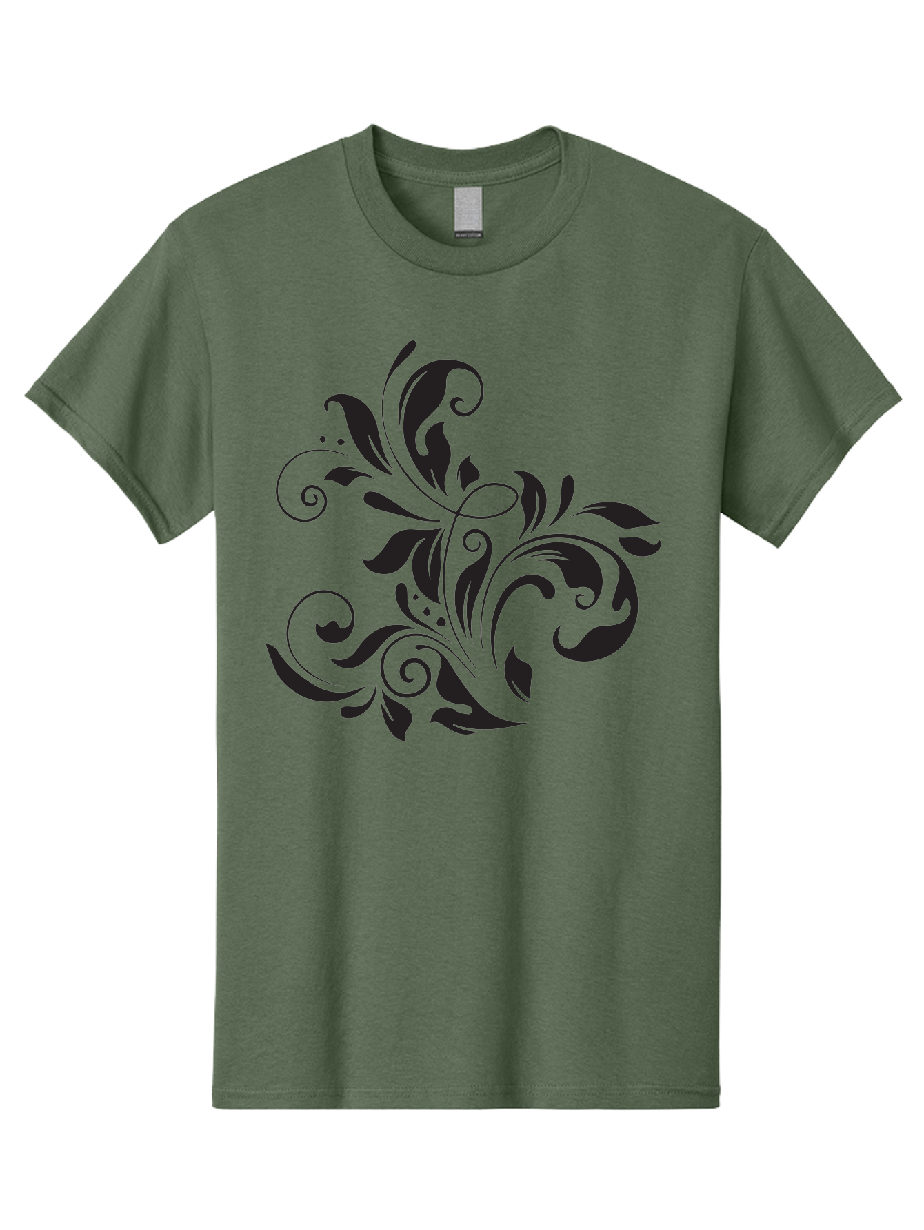 Black-Floral-Pattern Men'S Graphic Tee, 100% Cotton, Comfortable Casual Summer Wear, Machine Washable, Black Floral Pattern, Swirling Leaves, Ornate Design, Decorative Elements, Intricate Details, Elegant Graphics Aac519 21