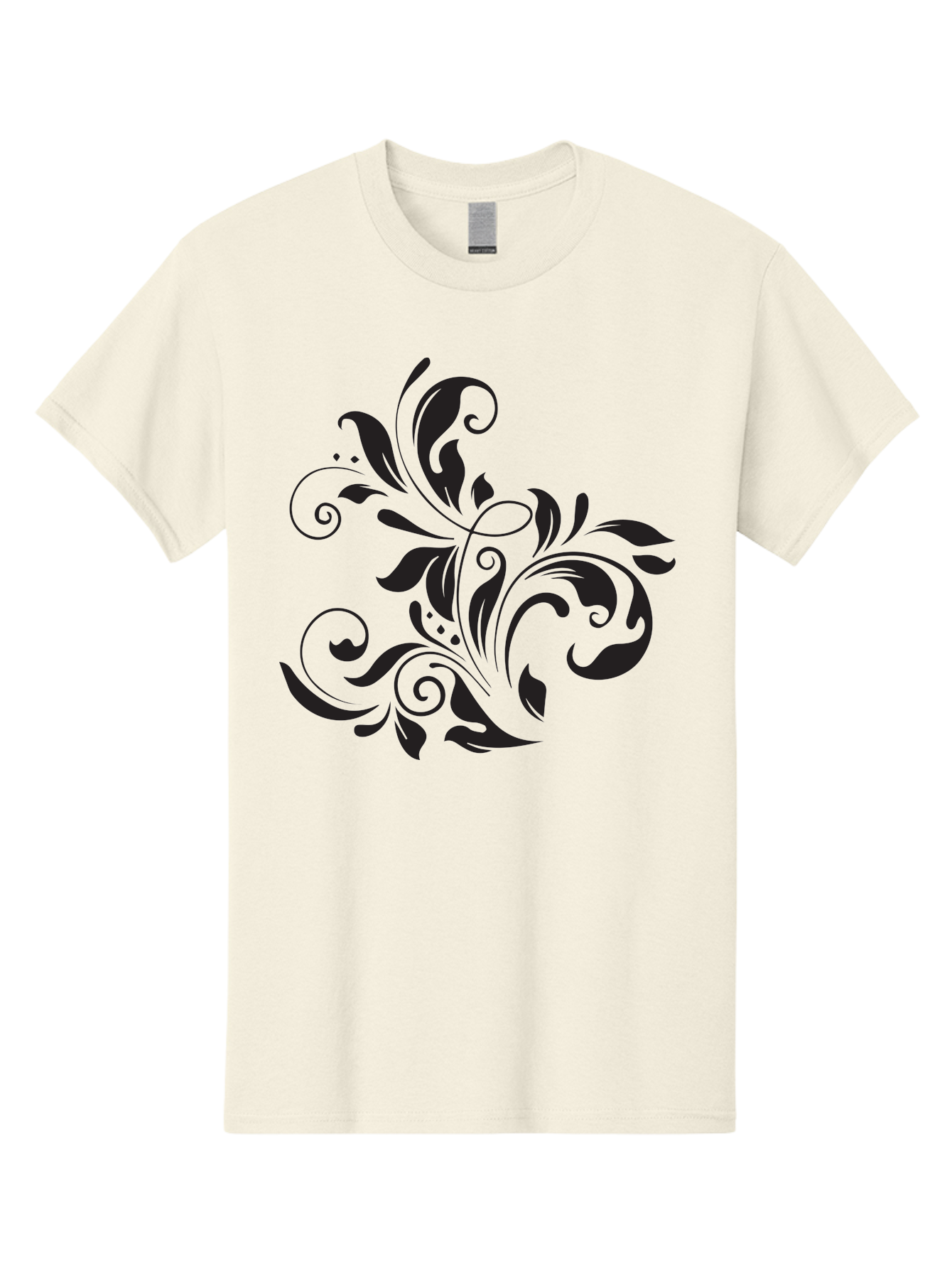 Black-Floral-Pattern Men'S Graphic Tee, 100% Cotton, Comfortable Casual Summer Wear, Machine Washable, Black Floral Pattern, Swirling Leaves, Ornate Design, Decorative Elements, Intricate Details, Elegant Graphics Aac519 11