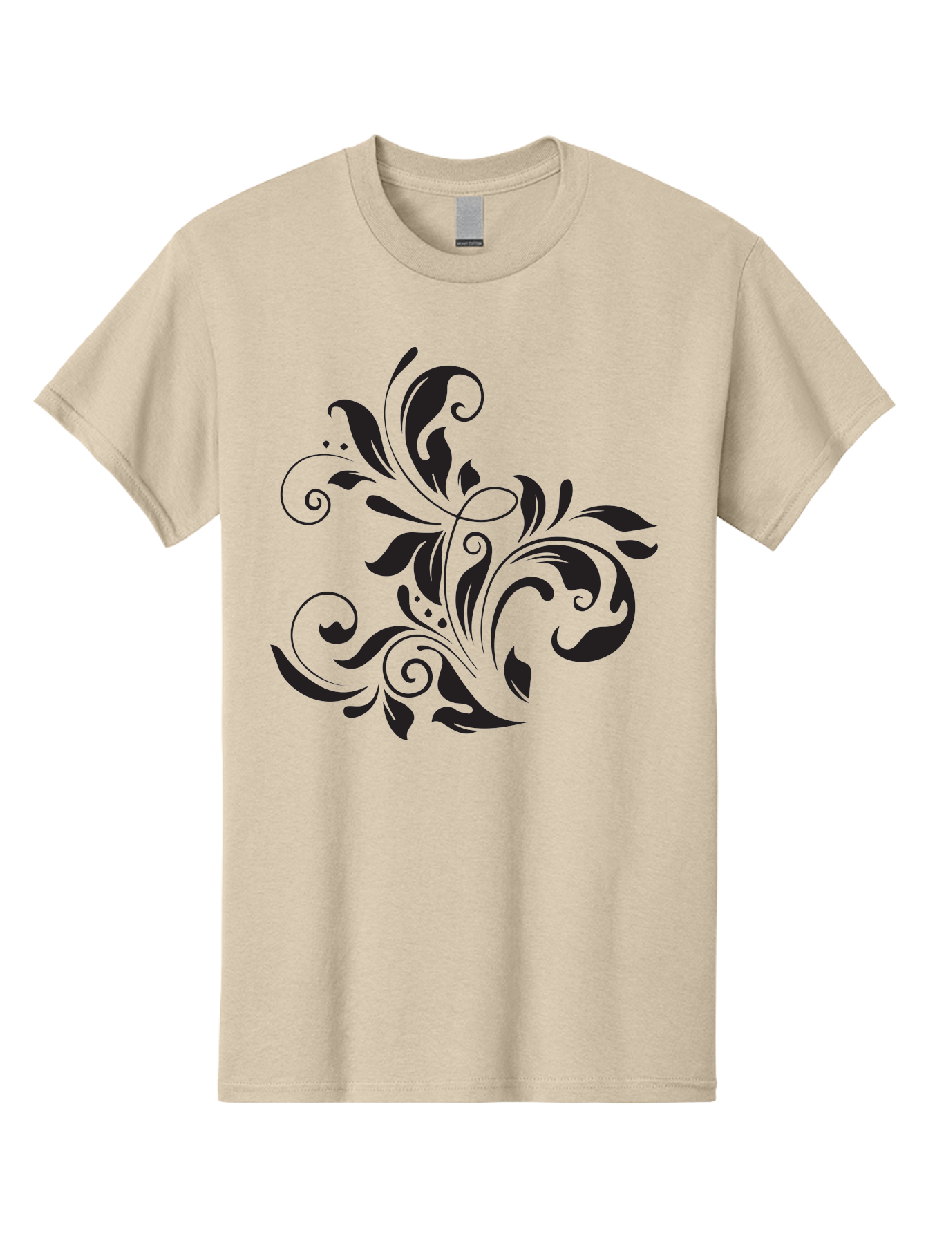 Black-Floral-Pattern Men'S Graphic Tee, 100% Cotton, Comfortable Casual Summer Wear, Machine Washable, Black Floral Pattern, Swirling Leaves, Ornate Design, Decorative Elements, Intricate Details, Elegant Graphics Aac519 7