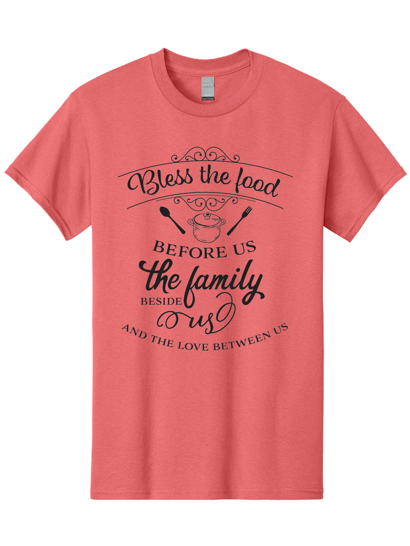 Bless-The-Food Men'S Graphic Tee, 100% Cotton, Comfortable Casual Summer Wear, Machine Washable, Family Dinner Quote, Blessing Before Meal, Gratitude, Love, Family Bonding, Kitchen Decor, Inspirational Quote, Cooking Together, Dinner Time, Aac523 25