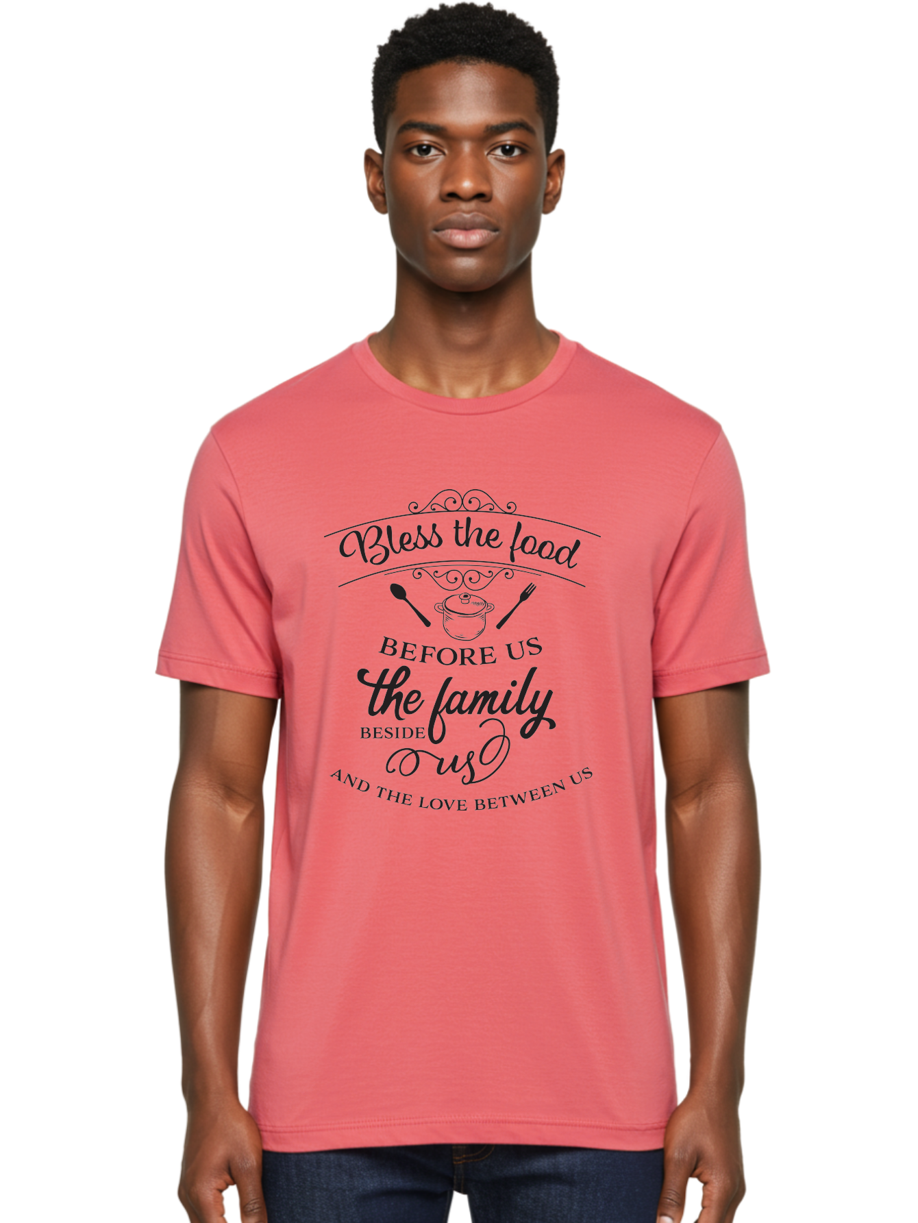 Bless-The-Food Men'S Graphic Tee, 100% Cotton, Comfortable Casual Summer Wear, Machine Washable, Family Dinner Quote, Blessing Before Meal, Gratitude, Love, Family Bonding, Kitchen Decor, Inspirational Quote, Cooking Together, Dinner Time, Aac523 26