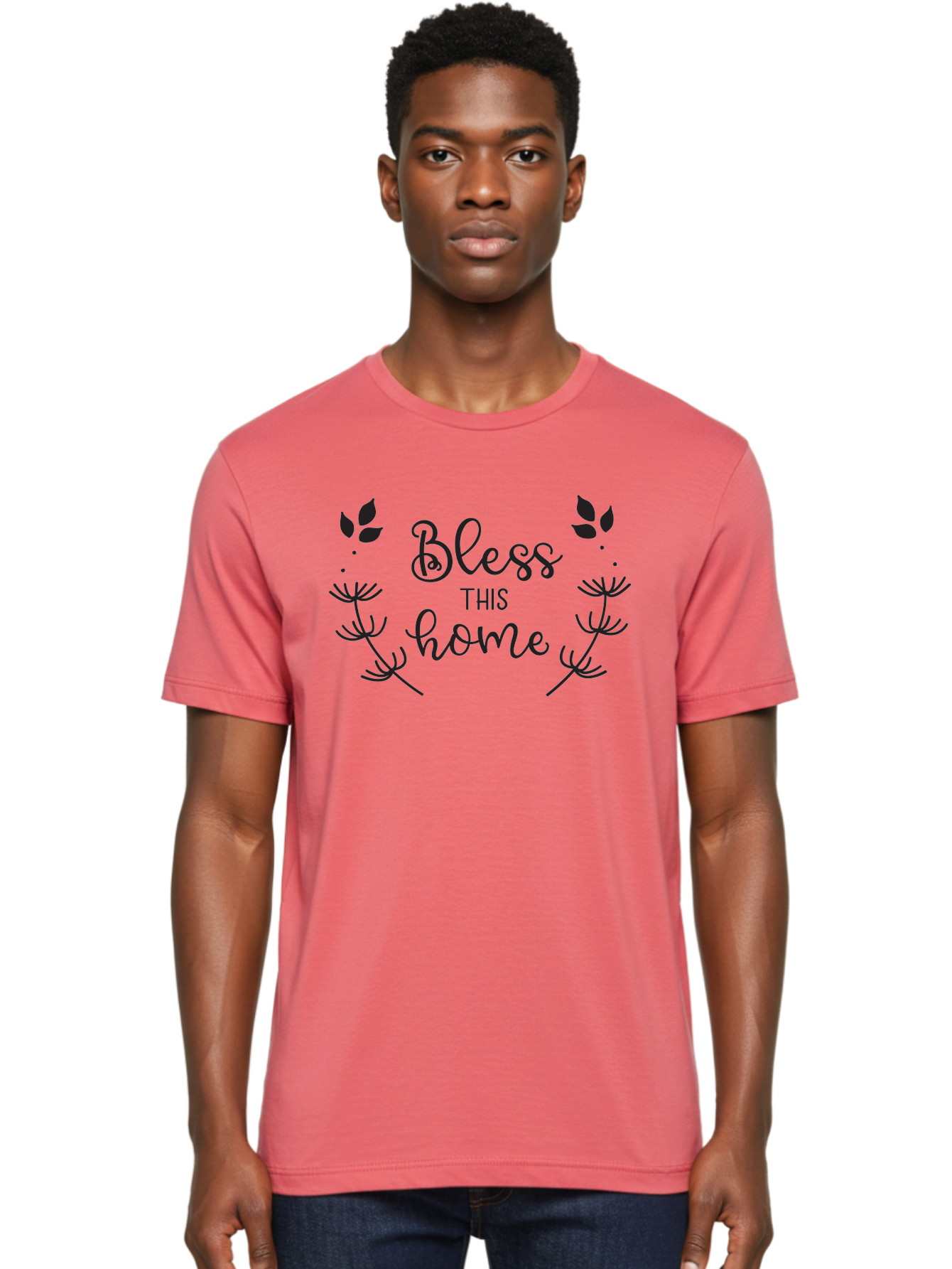 Bless-This-Home Men'S Graphic Tee, 100% Cotton, Comfortable Casual Summer Wear, Machine Washable, Bless This Home, Home Decor, Inspirational Quote, Floral Design, Dandelion Graphics, Home Blessing, Positive Vibes, Wall Art, Motivational Quote, Aac524 12