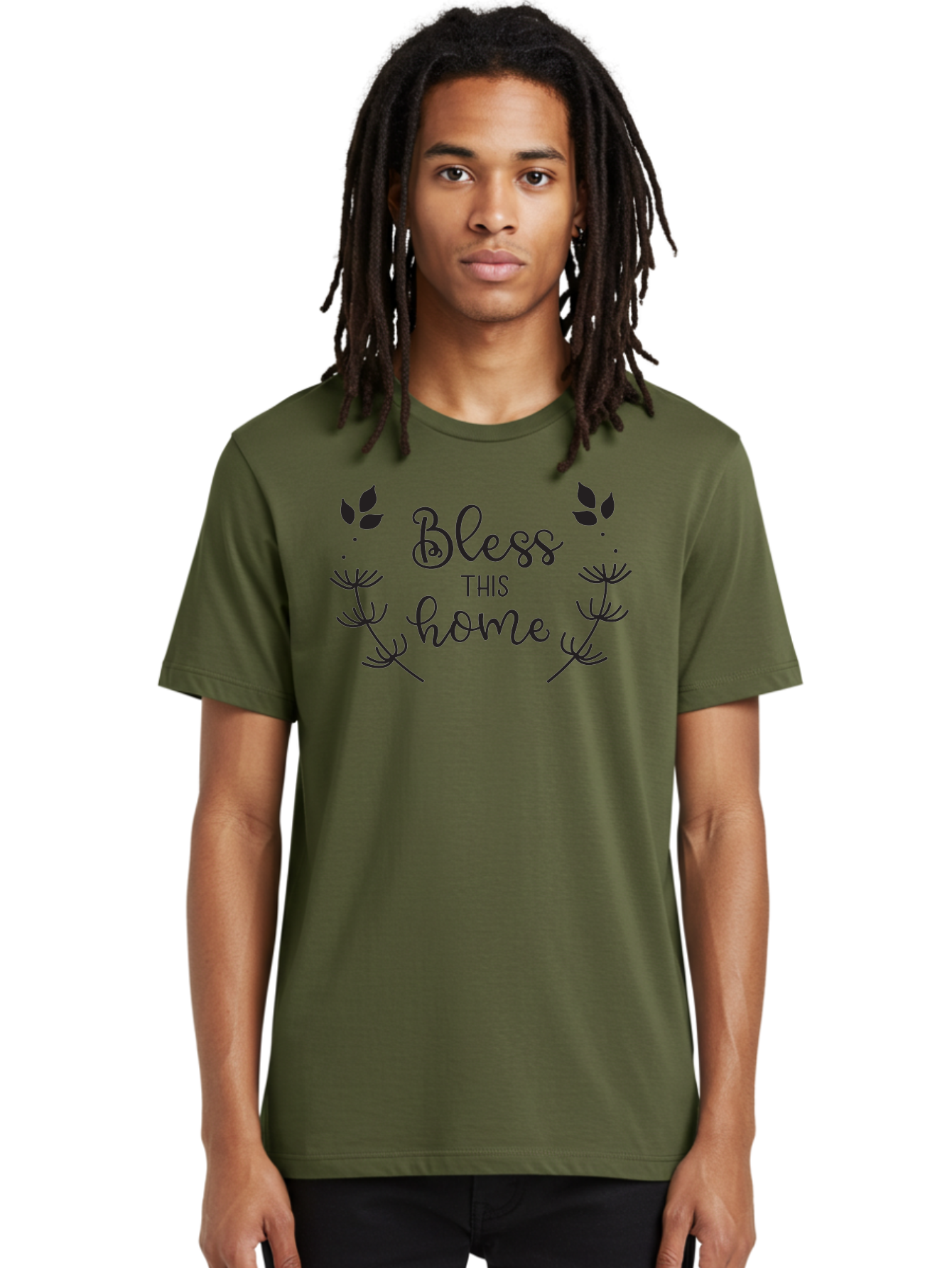 Bless-This-Home Men'S Graphic Tee, 100% Cotton, Comfortable Casual Summer Wear, Machine Washable, Bless This Home, Home Decor, Inspirational Quote, Floral Design, Dandelion Graphics, Home Blessing, Positive Vibes, Wall Art, Motivational Quote, Aac524 22
