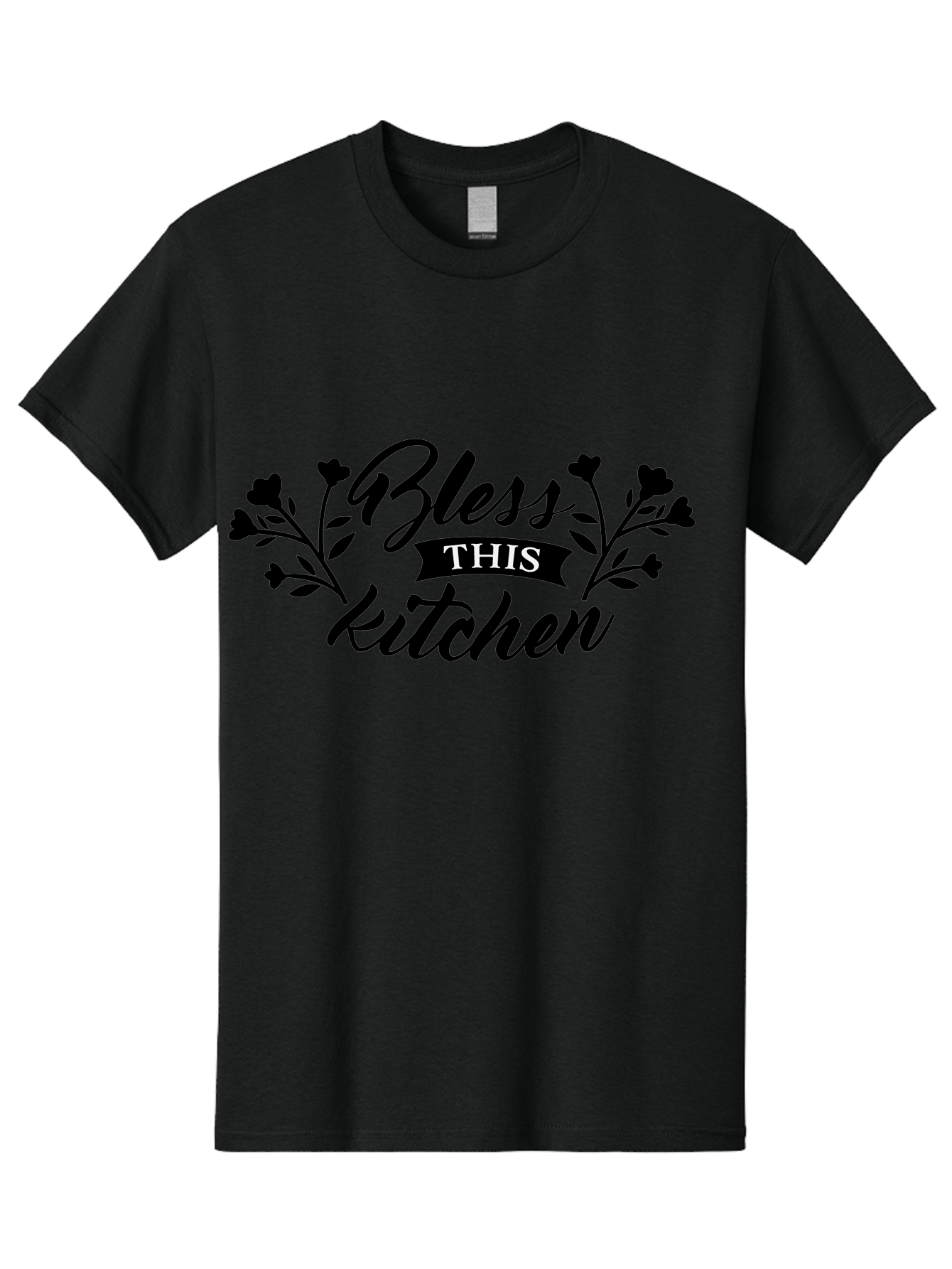 Bless-This-Kitchen Men'S Graphic Tee, 100% Cotton, Comfortable Casual Summer Wear, Machine Washable, Kitchen Decor, Floral Designs, Inspirational Quotes, Home Blessings, Kitchen Wall Art, Cursive Text, Kitchen Decor Ideas, Home Decor, Aac525 19