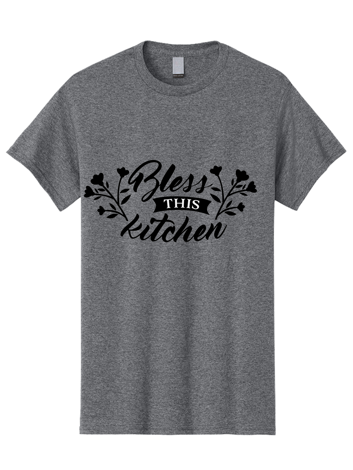 Bless-This-Kitchen Men'S Graphic Tee, 100% Cotton, Comfortable Casual Summer Wear, Machine Washable, Kitchen Decor, Floral Designs, Inspirational Quotes, Home Blessings, Kitchen Wall Art, Cursive Text, Kitchen Decor Ideas, Home Decor, Aac525 17