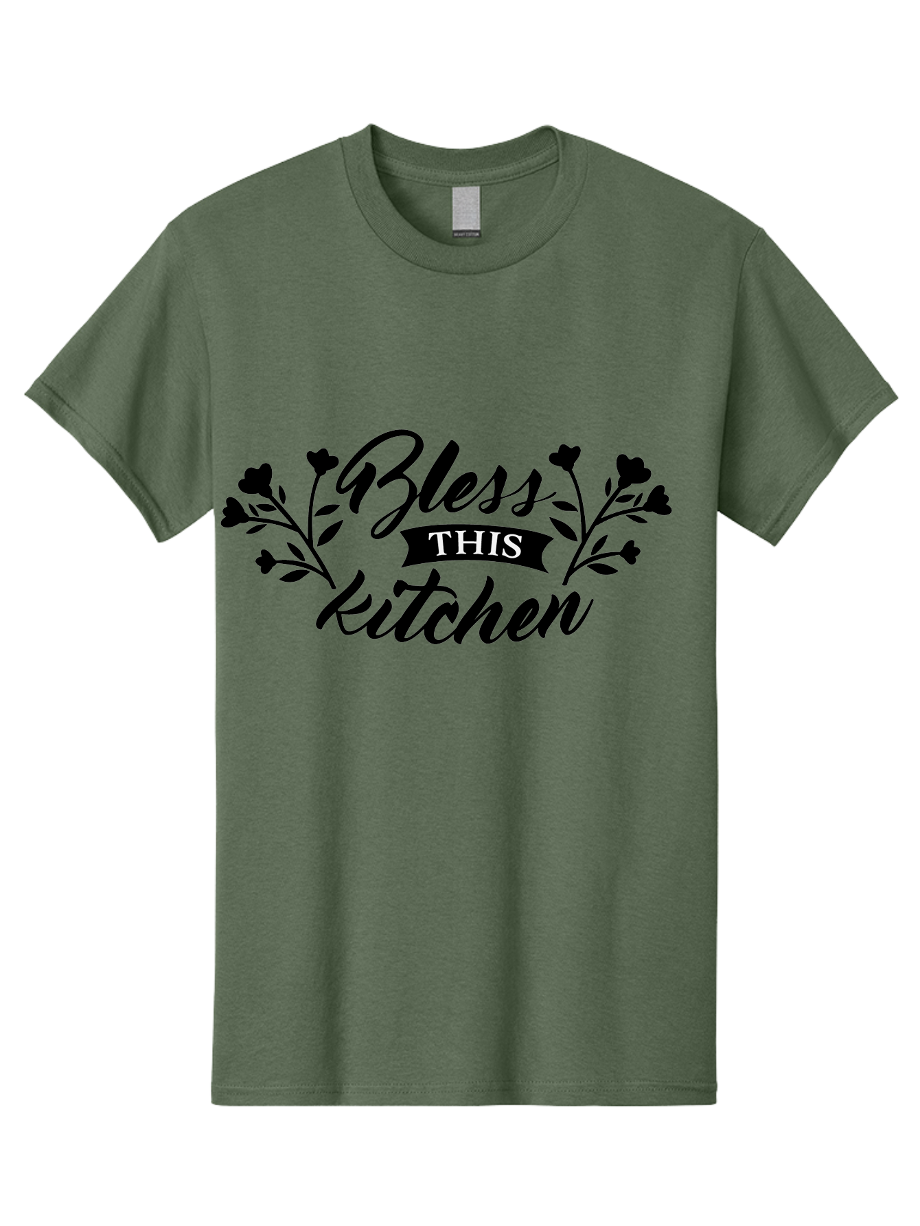 Bless-This-Kitchen Men'S Graphic Tee, 100% Cotton, Comfortable Casual Summer Wear, Machine Washable, Kitchen Decor, Floral Designs, Inspirational Quotes, Home Blessings, Kitchen Wall Art, Cursive Text, Kitchen Decor Ideas, Home Decor, Aac525 7