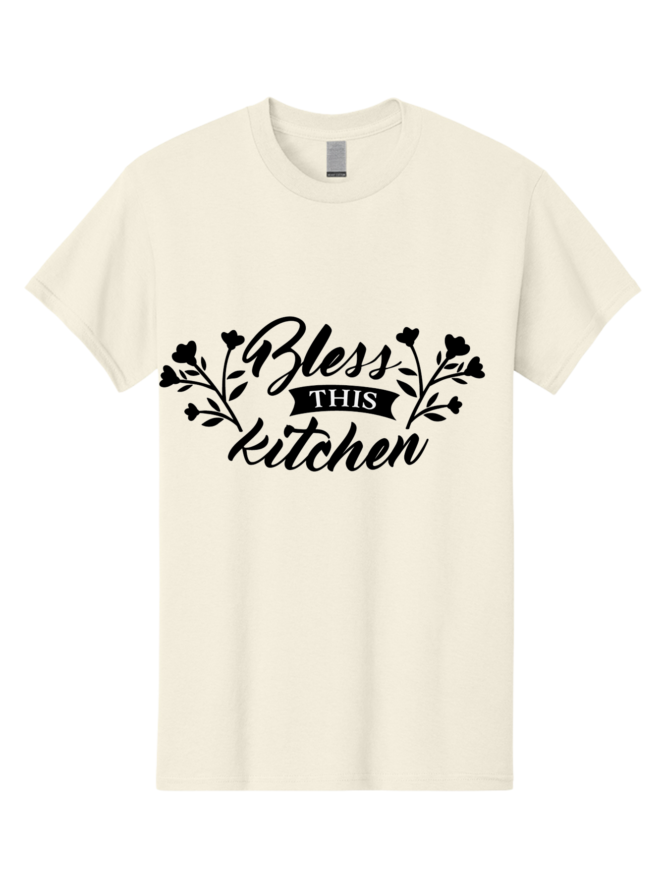 Bless-This-Kitchen Men'S Graphic Tee, 100% Cotton, Comfortable Casual Summer Wear, Machine Washable, Kitchen Decor, Floral Designs, Inspirational Quotes, Home Blessings, Kitchen Wall Art, Cursive Text, Kitchen Decor Ideas, Home Decor, Aac525 25