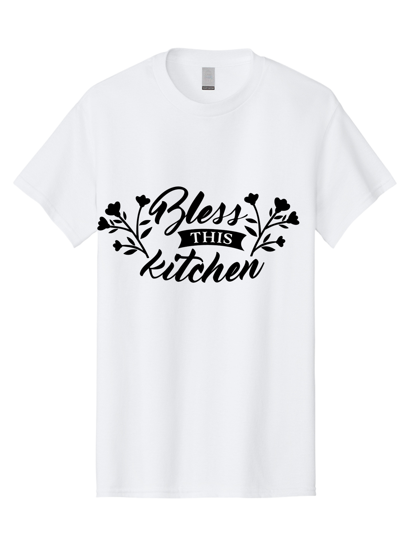 Bless-This-Kitchen Men'S Graphic Tee, 100% Cotton, Comfortable Casual Summer Wear, Machine Washable, Kitchen Decor, Floral Designs, Inspirational Quotes, Home Blessings, Kitchen Wall Art, Cursive Text, Kitchen Decor Ideas, Home Decor, Aac525 27
