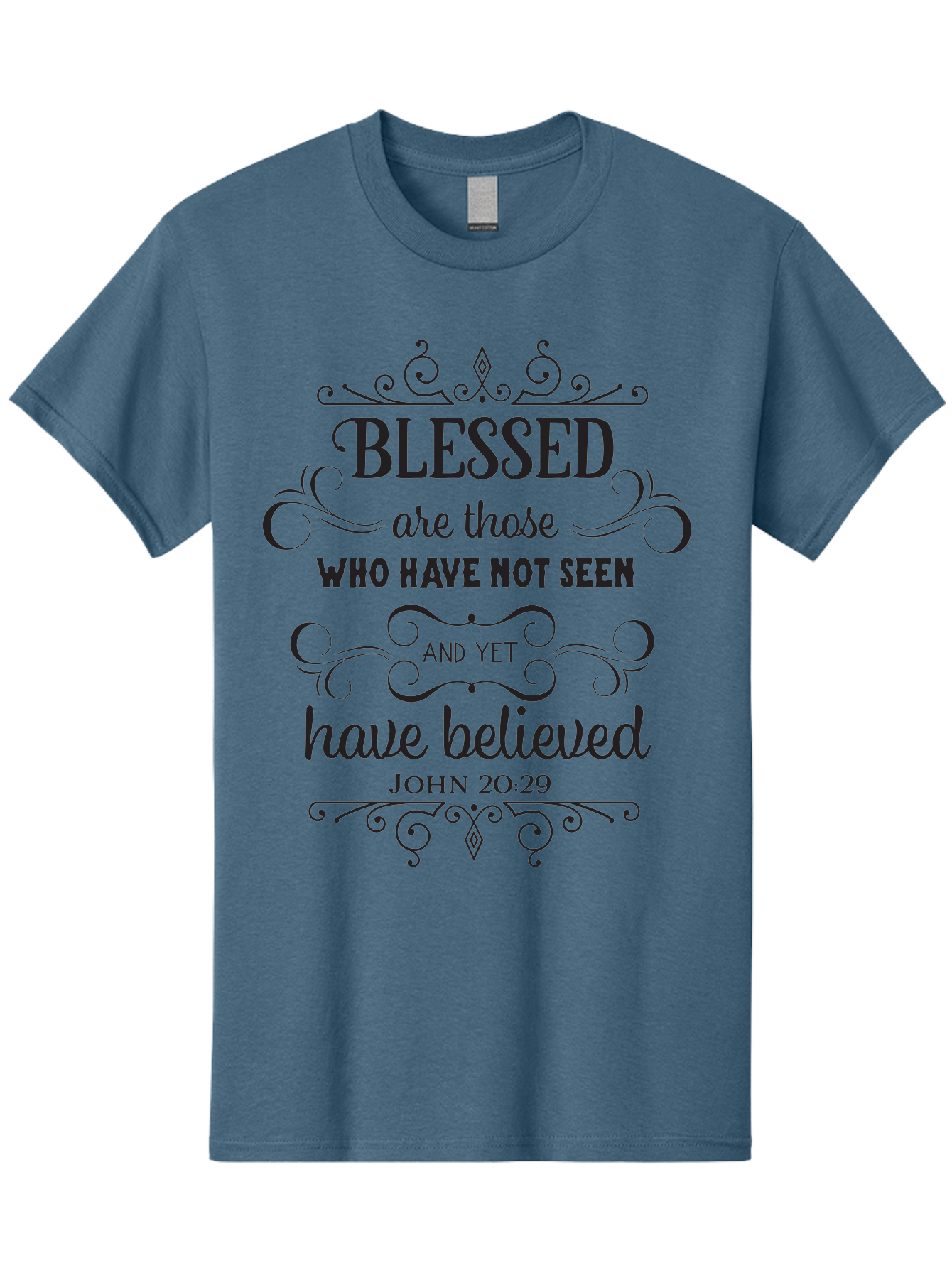 Blessed-Are-Those Men'S Graphic Tee, 100% Cotton, Comfortable Casual Summer Wear, Machine Washable, Inspirational Quote, Faith-Based Message, Biblical Scripture, John 20:29, Blessed Are Those Who Have Not Seen And Yet Have Believed, Aac526 23