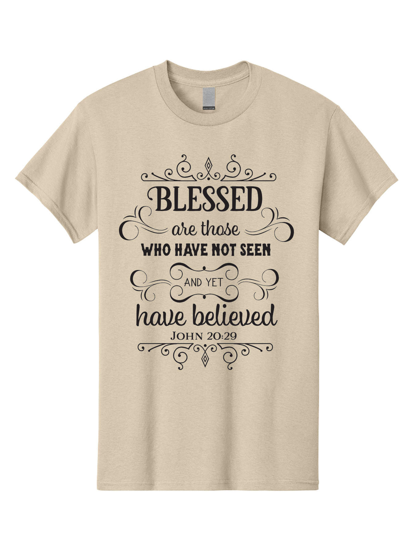 Blessed-Are-Those Men'S Graphic Tee, 100% Cotton, Comfortable Casual Summer Wear, Machine Washable, Inspirational Quote, Faith-Based Message, Biblical Scripture, John 20:29, Blessed Are Those Who Have Not Seen And Yet Have Believed, Aac526 21