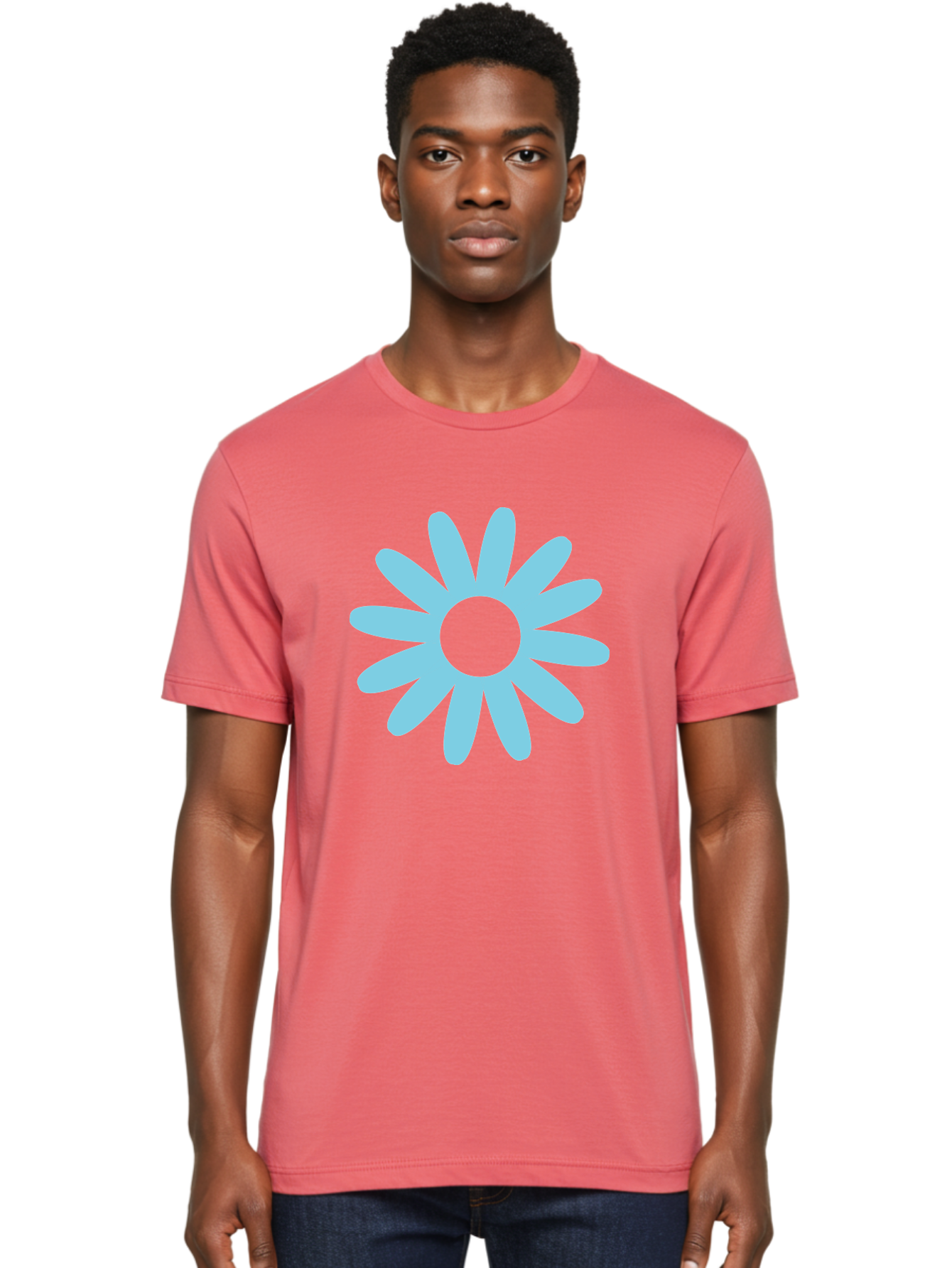 Blue-Flower Men'S Graphic Tee, 100% Cotton, Comfortable Casual Summer Wear, Machine Washable, Blue Flower, Simple Design, Minimalist Art, Floral Pattern, Light Blue Petals, Abstract Flower, Modern Graphics Aac536 8