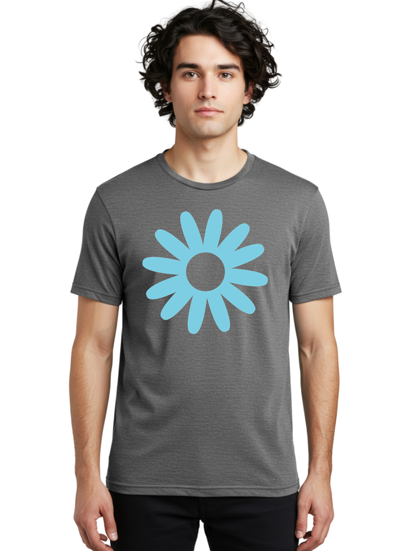 Blue-Flower Men'S Graphic Tee, 100% Cotton, Comfortable Casual Summer Wear, Machine Washable, Blue Flower, Simple Design, Minimalist Art, Floral Pattern, Light Blue Petals, Abstract Flower, Modern Graphics Aac536 4