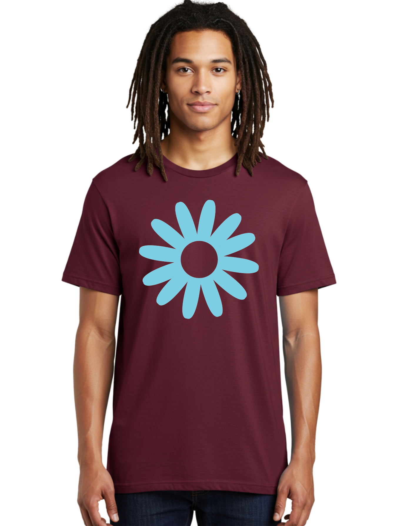 Blue-Flower Men'S Graphic Tee, 100% Cotton, Comfortable Casual Summer Wear, Machine Washable, Blue Flower, Simple Design, Minimalist Art, Floral Pattern, Light Blue Petals, Abstract Flower, Modern Graphics Aac536 10