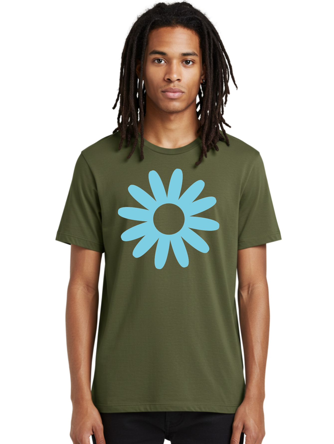 Blue-Flower Men'S Graphic Tee, 100% Cotton, Comfortable Casual Summer Wear, Machine Washable, Blue Flower, Simple Design, Minimalist Art, Floral Pattern, Light Blue Petals, Abstract Flower, Modern Graphics Aac536 30