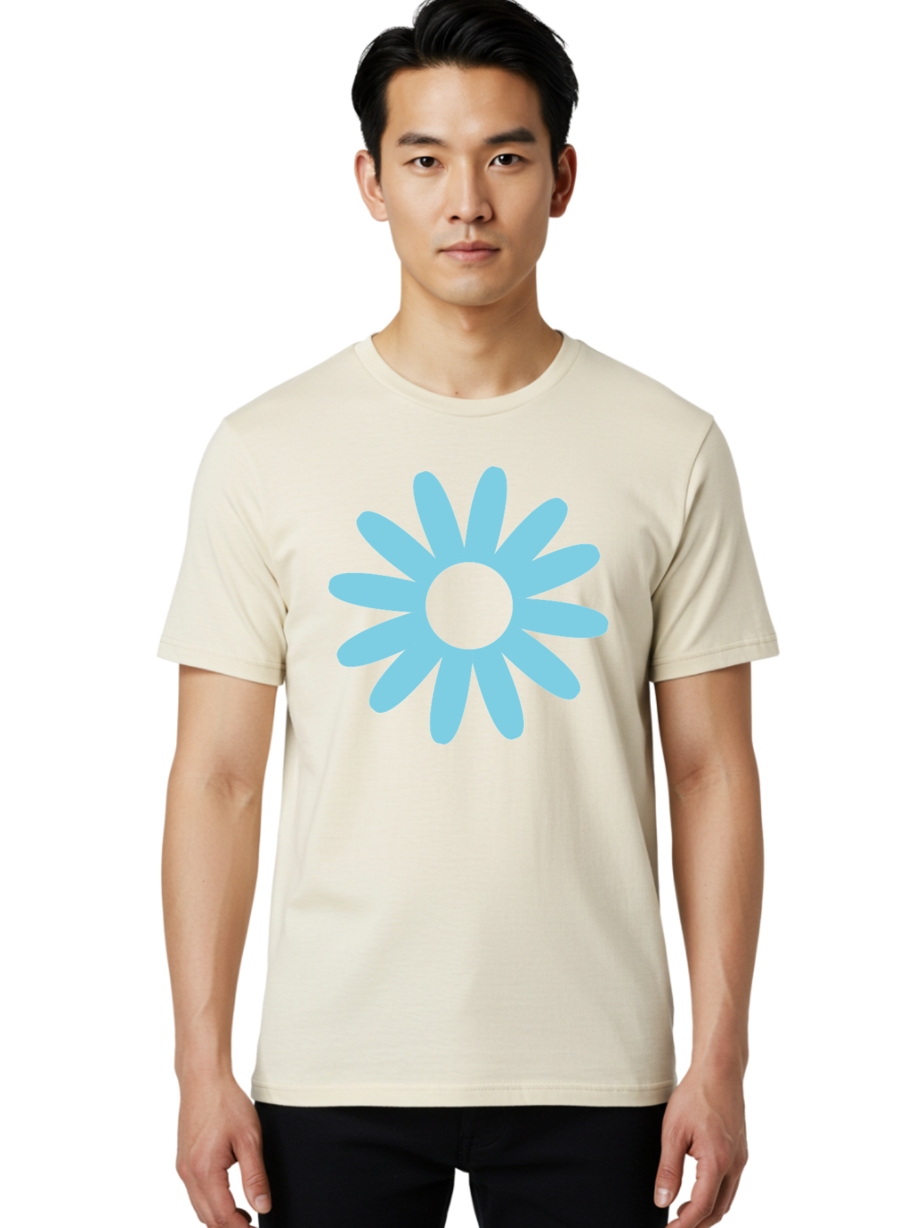 Blue-Flower Men'S Graphic Tee, 100% Cotton, Comfortable Casual Summer Wear, Machine Washable, Blue Flower, Simple Design, Minimalist Art, Floral Pattern, Light Blue Petals, Abstract Flower, Modern Graphics Aac536 24