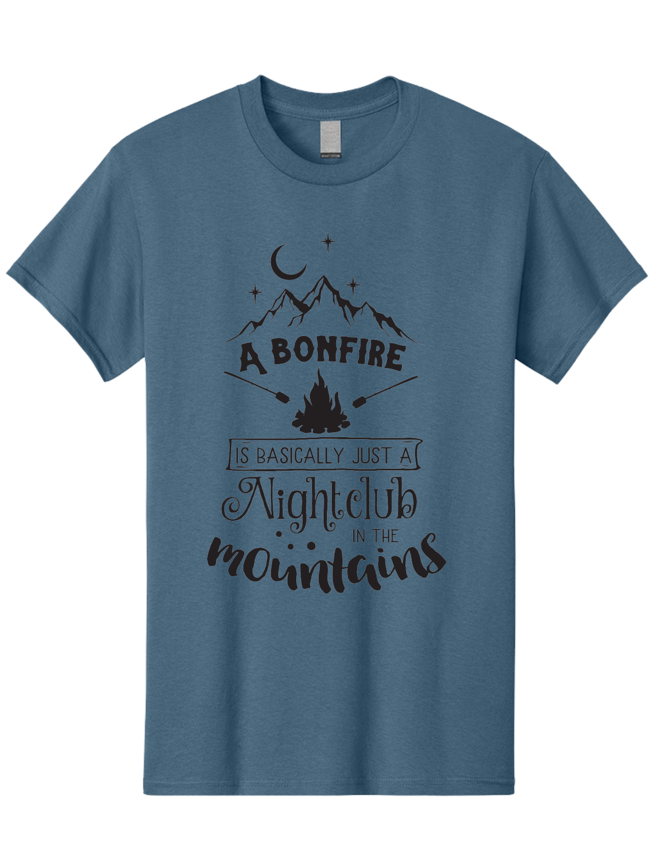 Bonfire-Nightclub Men'S Graphic Tee, 100% Cotton, Comfortable Casual Summer Wear, Machine Washable, Bonfire In The Mountains, Nightclub Atmosphere, Camping Vibes, Outdoor Adventures, Wilderness Getaway, Moonlit Nights, Starry Skies, Aac537 15