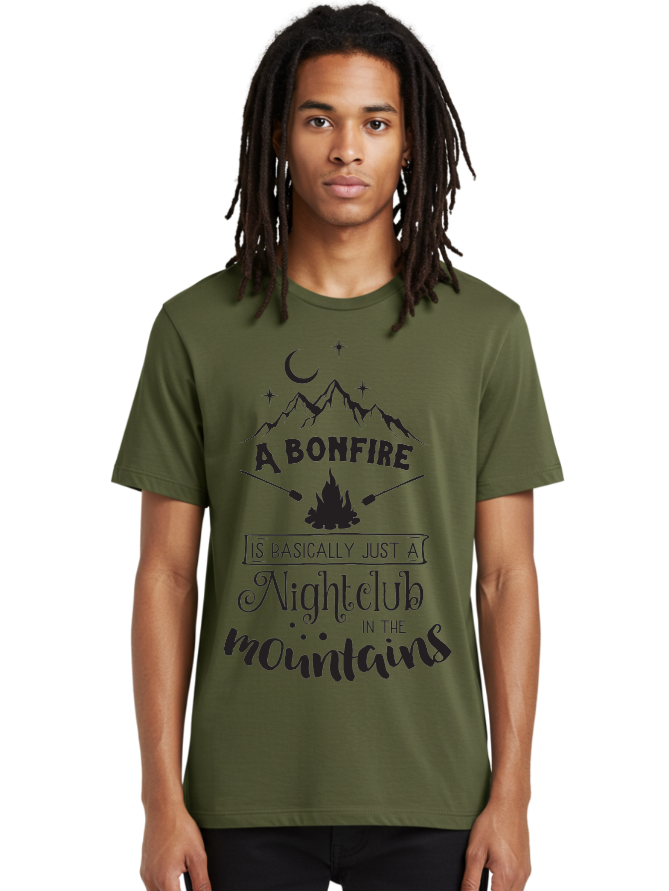 Bonfire-Nightclub Men'S Graphic Tee, 100% Cotton, Comfortable Casual Summer Wear, Machine Washable, Bonfire In The Mountains, Nightclub Atmosphere, Camping Vibes, Outdoor Adventures, Wilderness Getaway, Moonlit Nights, Starry Skies, Aac537 30