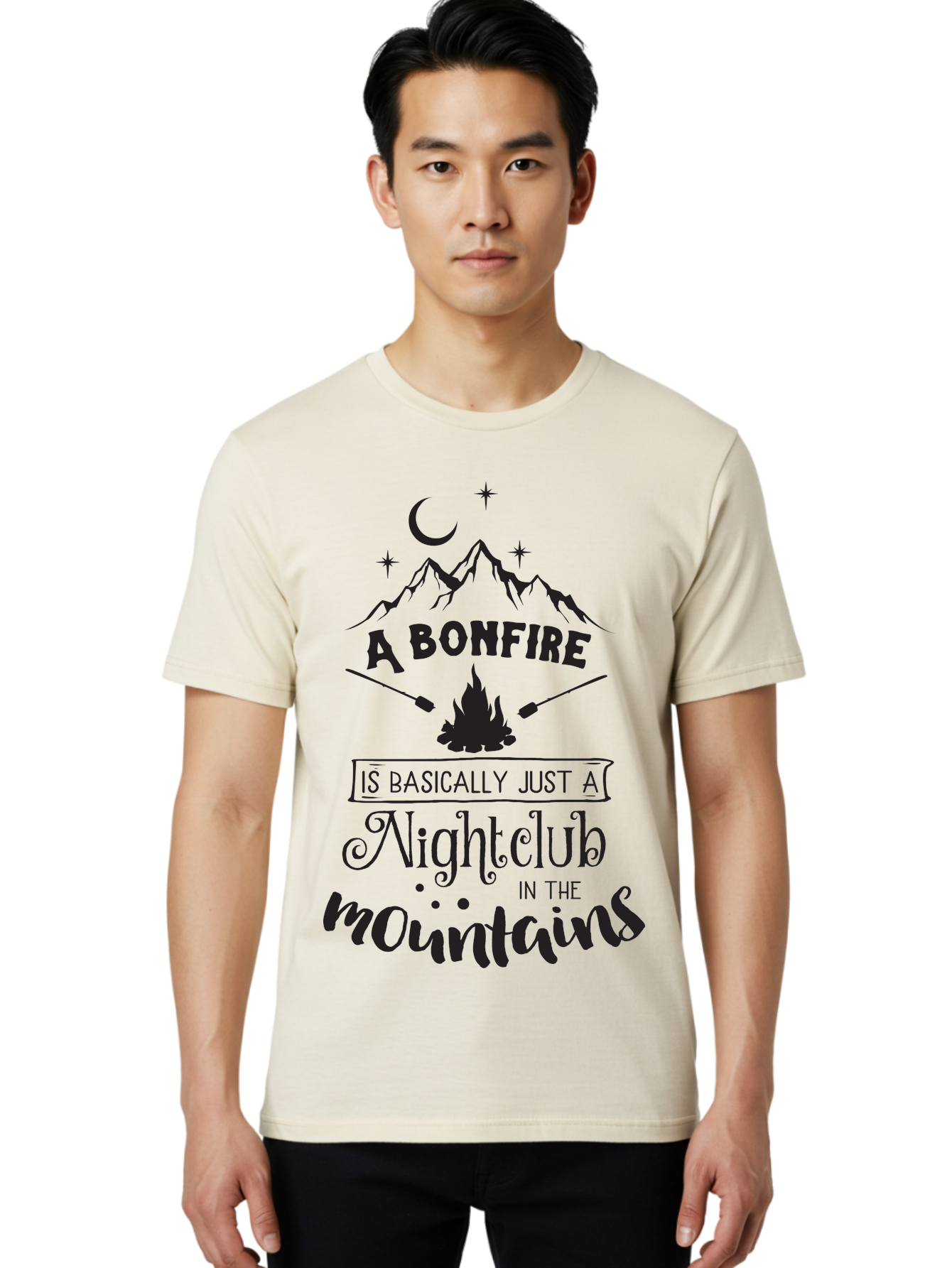 Bonfire-Nightclub Men'S Graphic Tee, 100% Cotton, Comfortable Casual Summer Wear, Machine Washable, Bonfire In The Mountains, Nightclub Atmosphere, Camping Vibes, Outdoor Adventures, Wilderness Getaway, Moonlit Nights, Starry Skies, Aac537 10