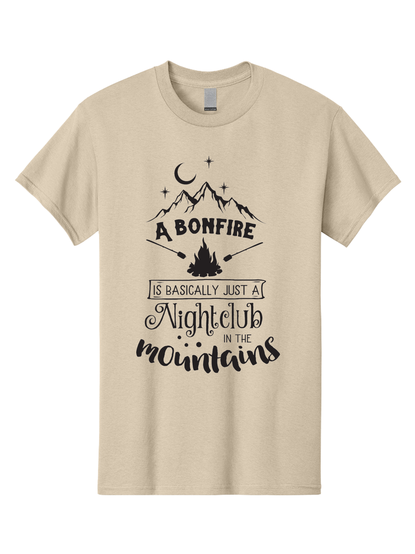 Bonfire-Nightclub Men'S Graphic Tee, 100% Cotton, Comfortable Casual Summer Wear, Machine Washable, Bonfire In The Mountains, Nightclub Atmosphere, Camping Vibes, Outdoor Adventures, Wilderness Getaway, Moonlit Nights, Starry Skies, Aac537 5