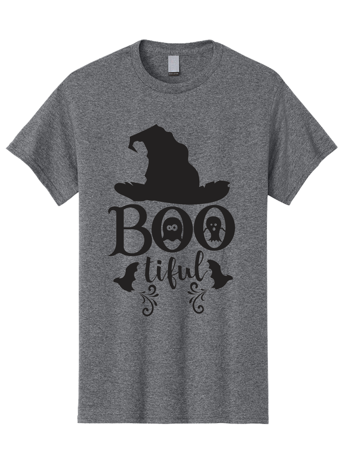 Boo-Tiful Men'S Graphic Tee, 100% Cotton, Comfortable Casual Summer Wear, Machine Washable, Halloween Design, Witch Hat, Ghostly Figures, Boo Tiful, Spooky Decor, Halloween Theme, Gothic Style, Mystical Vibes, Halloween Graphics Aac538 7
