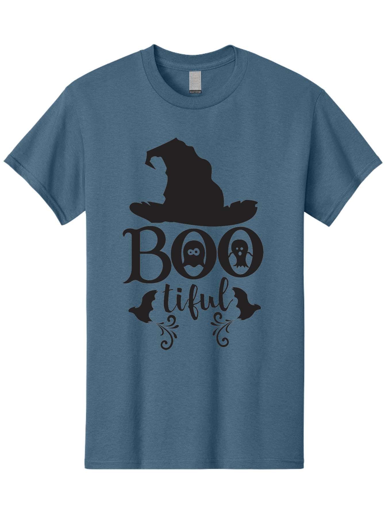 Boo-Tiful Men'S Graphic Tee, 100% Cotton, Comfortable Casual Summer Wear, Machine Washable, Halloween Design, Witch Hat, Ghostly Figures, Boo Tiful, Spooky Decor, Halloween Theme, Gothic Style, Mystical Vibes, Halloween Graphics Aac538 5