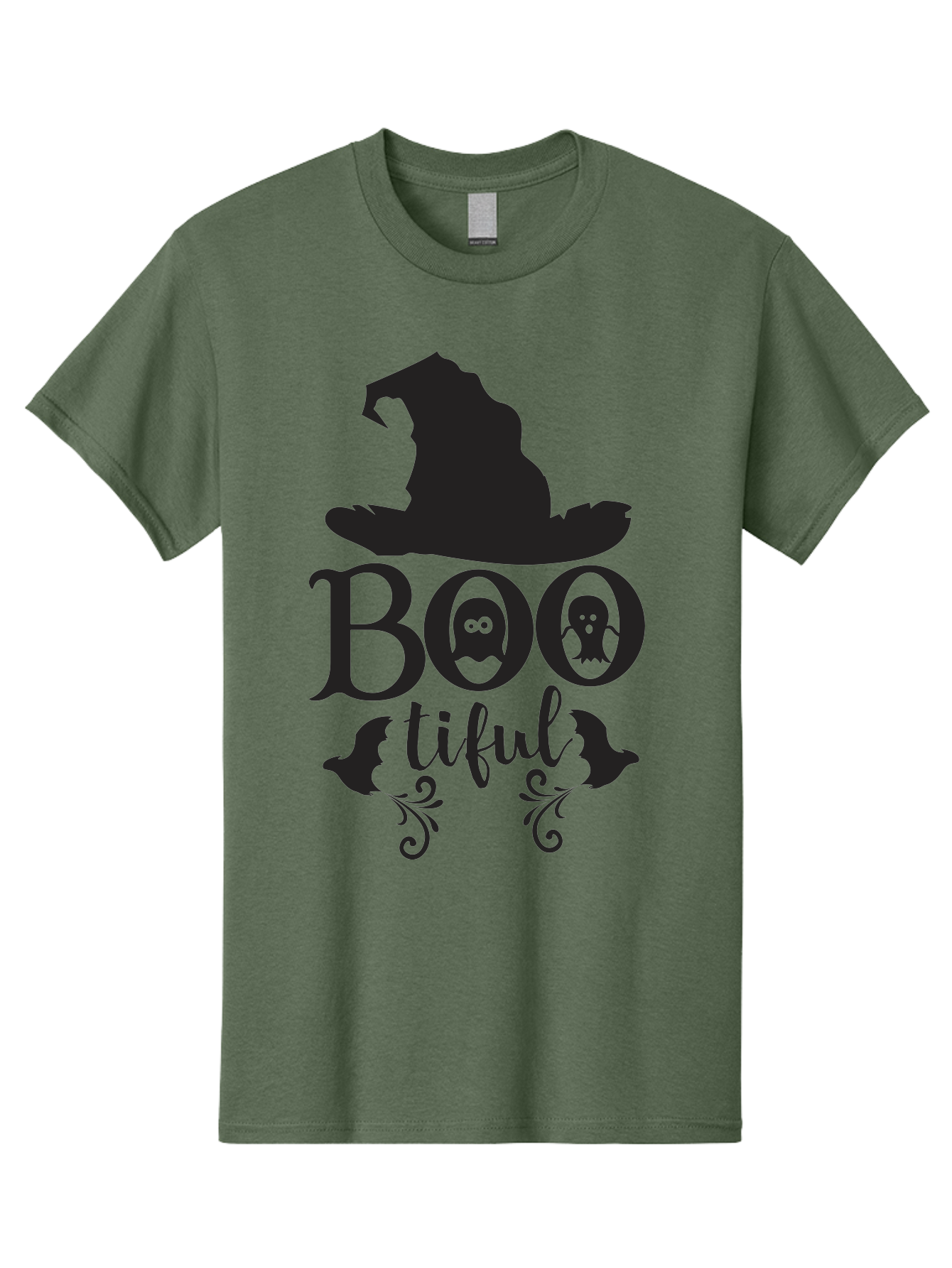 Boo-Tiful Men'S Graphic Tee, 100% Cotton, Comfortable Casual Summer Wear, Machine Washable, Halloween Design, Witch Hat, Ghostly Figures, Boo Tiful, Spooky Decor, Halloween Theme, Gothic Style, Mystical Vibes, Halloween Graphics Aac538 21