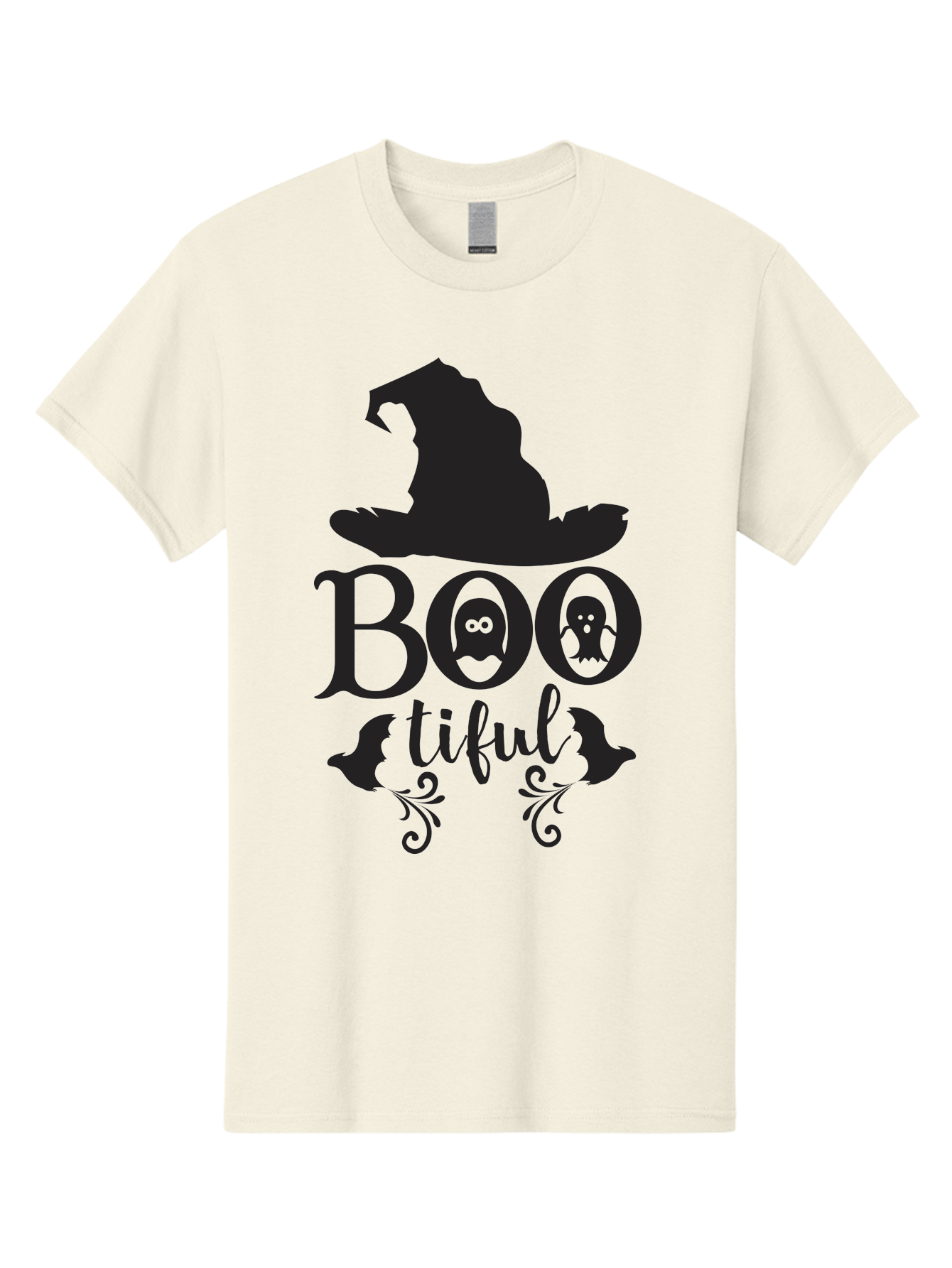 Boo-Tiful Men'S Graphic Tee, 100% Cotton, Comfortable Casual Summer Wear, Machine Washable, Halloween Design, Witch Hat, Ghostly Figures, Boo Tiful, Spooky Decor, Halloween Theme, Gothic Style, Mystical Vibes, Halloween Graphics Aac538 17