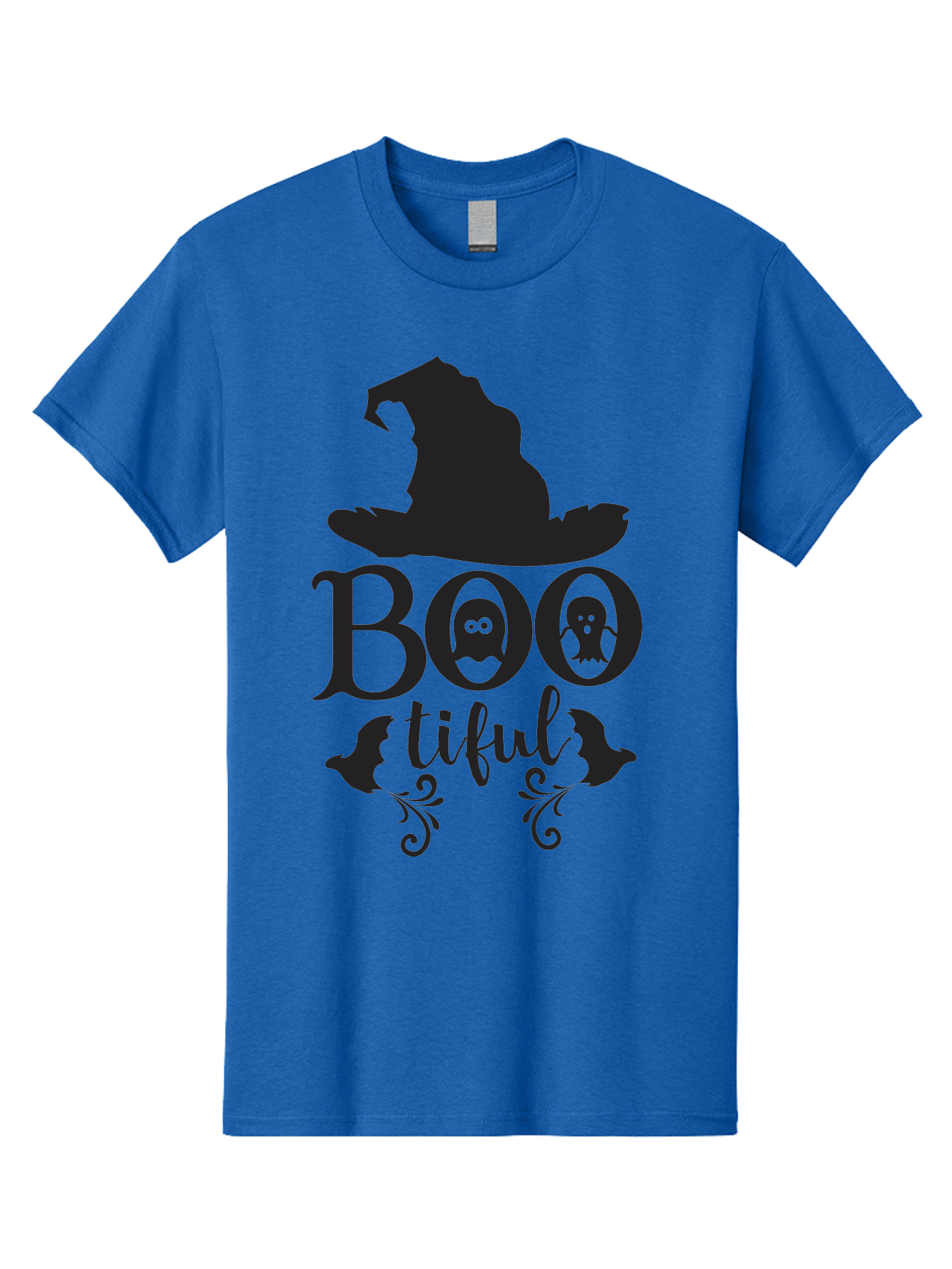 Boo-Tiful Men'S Graphic Tee, 100% Cotton, Comfortable Casual Summer Wear, Machine Washable, Halloween Design, Witch Hat, Ghostly Figures, Boo Tiful, Spooky Decor, Halloween Theme, Gothic Style, Mystical Vibes, Halloween Graphics Aac538 27