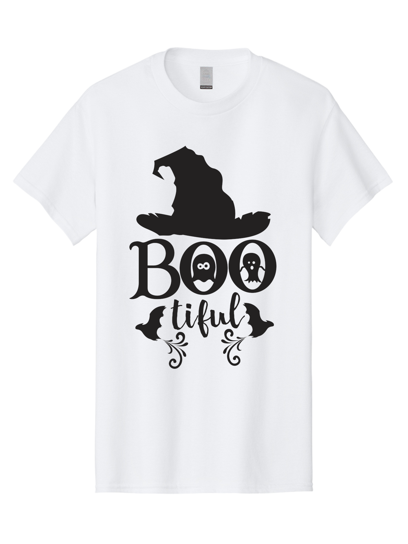Boo-Tiful Men'S Graphic Tee, 100% Cotton, Comfortable Casual Summer Wear, Machine Washable, Halloween Design, Witch Hat, Ghostly Figures, Boo Tiful, Spooky Decor, Halloween Theme, Gothic Style, Mystical Vibes, Halloween Graphics Aac538 15