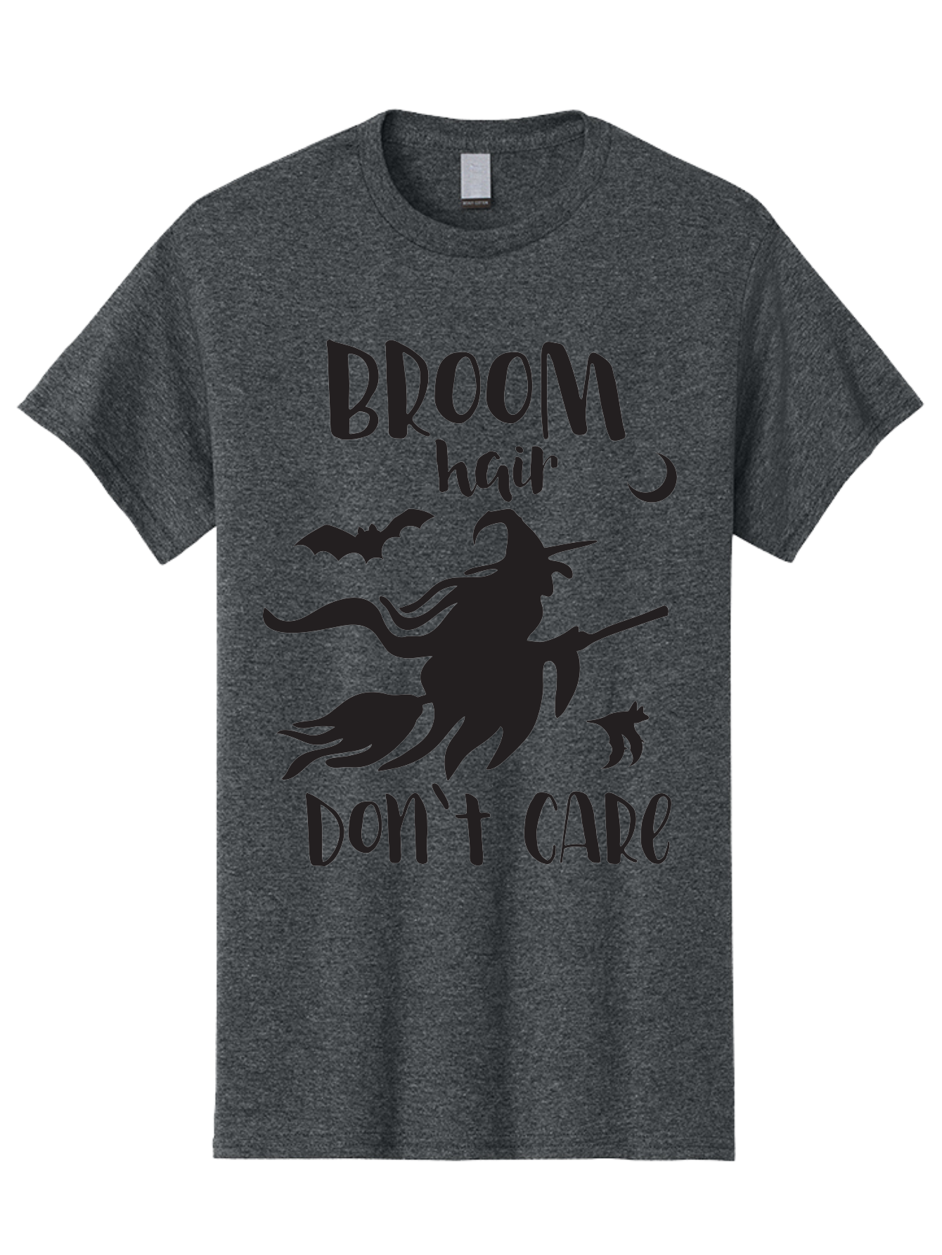 Broom-Hair-Don-T-Care Men'S Graphic Tee, 100% Cotton, Comfortable Casual Summer Wear, Machine Washable, Witch Silhouette, Broomstick, Halloween Theme, Bats Flying, Crescent Moon, Cat Silhouette, Spooky Atmosphere, Witchy Vibes, Mystical Night, Aac547 29