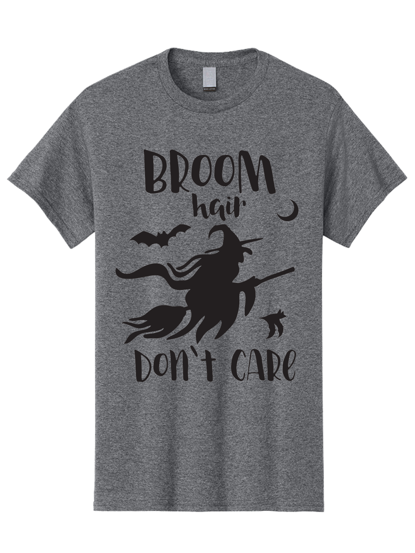 Broom-Hair-Don-T-Care Men'S Graphic Tee, 100% Cotton, Comfortable Casual Summer Wear, Machine Washable, Witch Silhouette, Broomstick, Halloween Theme, Bats Flying, Crescent Moon, Cat Silhouette, Spooky Atmosphere, Witchy Vibes, Mystical Night, Aac547 11