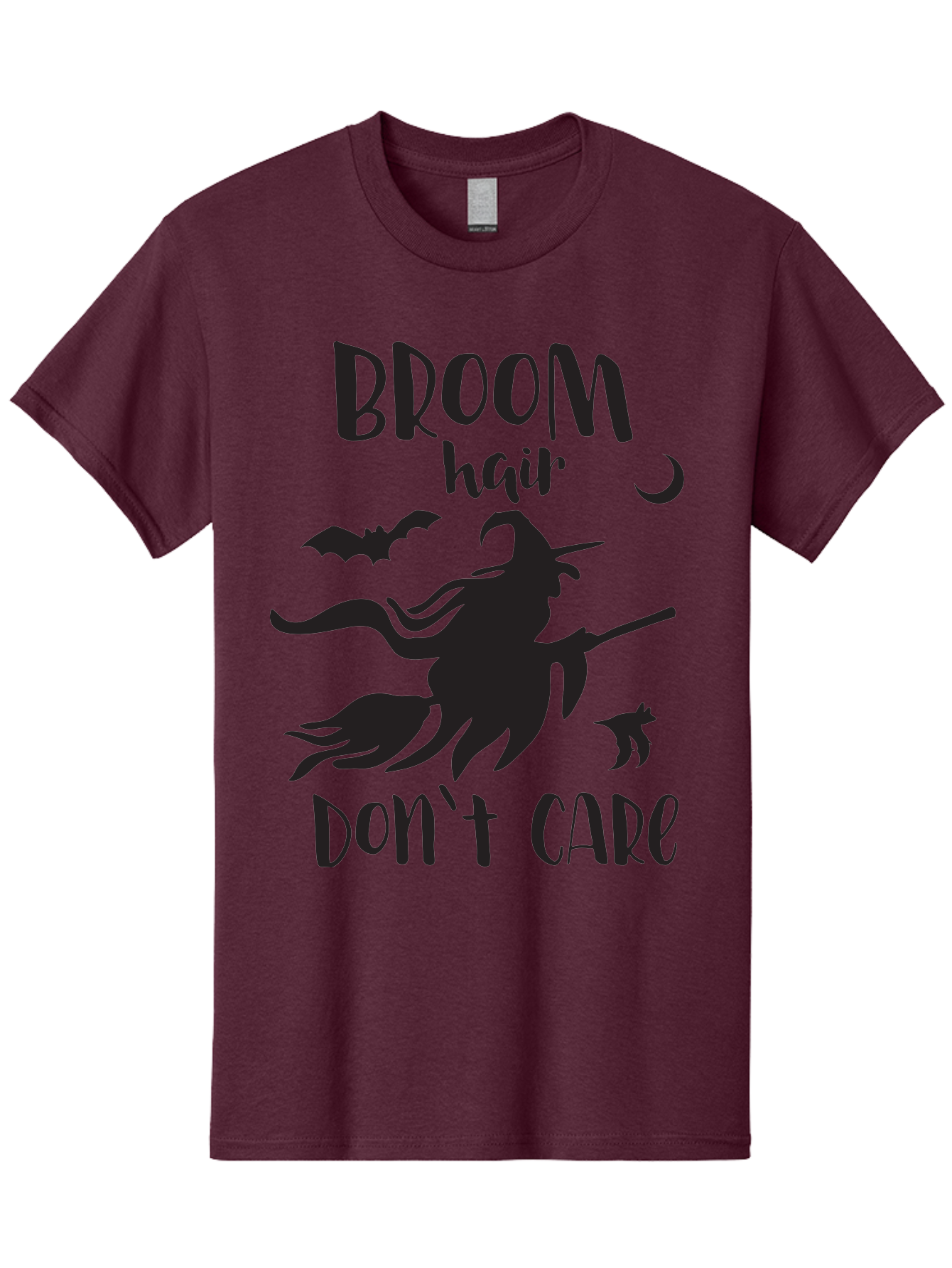 Broom-Hair-Don-T-Care Men'S Graphic Tee, 100% Cotton, Comfortable Casual Summer Wear, Machine Washable, Witch Silhouette, Broomstick, Halloween Theme, Bats Flying, Crescent Moon, Cat Silhouette, Spooky Atmosphere, Witchy Vibes, Mystical Night, Aac547 23