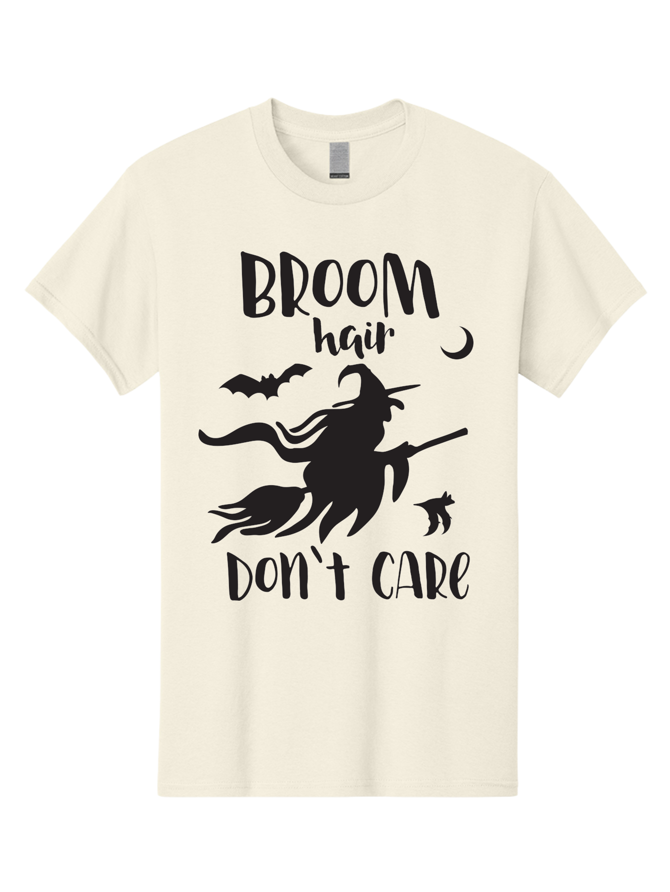 Broom-Hair-Don-T-Care Men'S Graphic Tee, 100% Cotton, Comfortable Casual Summer Wear, Machine Washable, Witch Silhouette, Broomstick, Halloween Theme, Bats Flying, Crescent Moon, Cat Silhouette, Spooky Atmosphere, Witchy Vibes, Mystical Night, Aac547 19