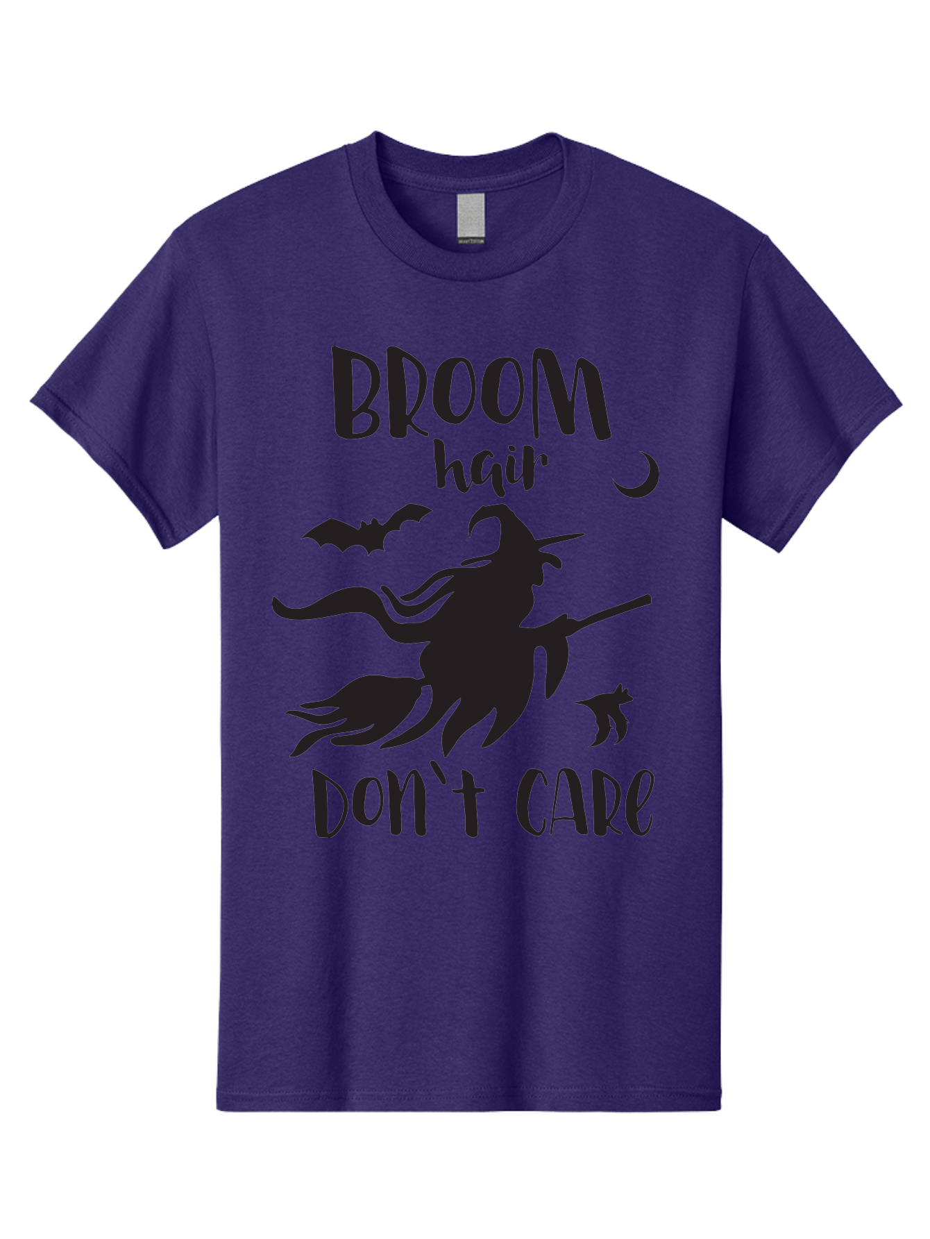 Broom-Hair-Don-T-Care Men'S Graphic Tee, 100% Cotton, Comfortable Casual Summer Wear, Machine Washable, Witch Silhouette, Broomstick, Halloween Theme, Bats Flying, Crescent Moon, Cat Silhouette, Spooky Atmosphere, Witchy Vibes, Mystical Night, Aac547 13