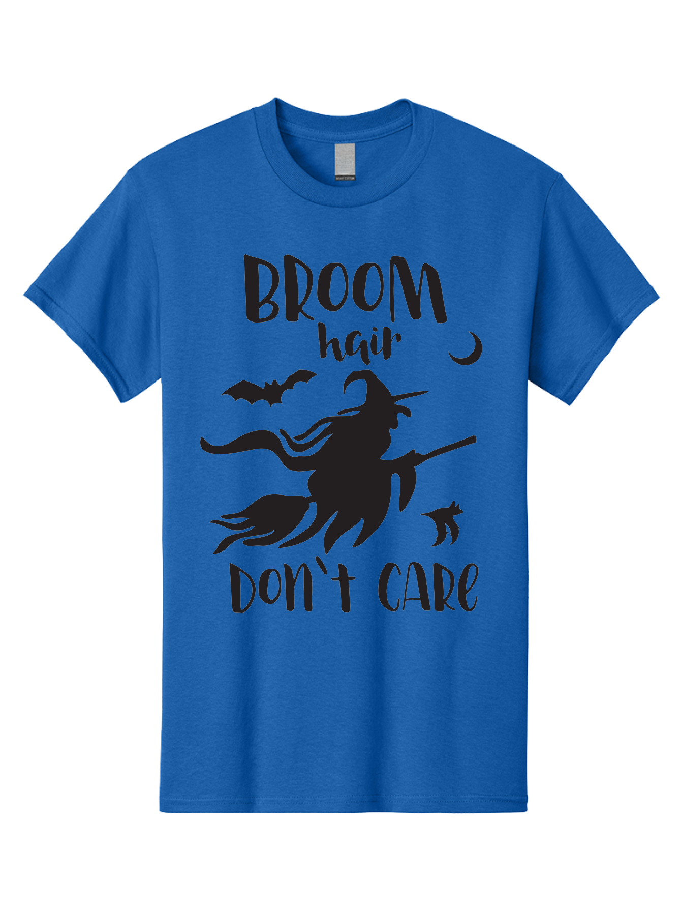 Broom-Hair-Don-T-Care Men'S Graphic Tee, 100% Cotton, Comfortable Casual Summer Wear, Machine Washable, Witch Silhouette, Broomstick, Halloween Theme, Bats Flying, Crescent Moon, Cat Silhouette, Spooky Atmosphere, Witchy Vibes, Mystical Night, Aac547 25