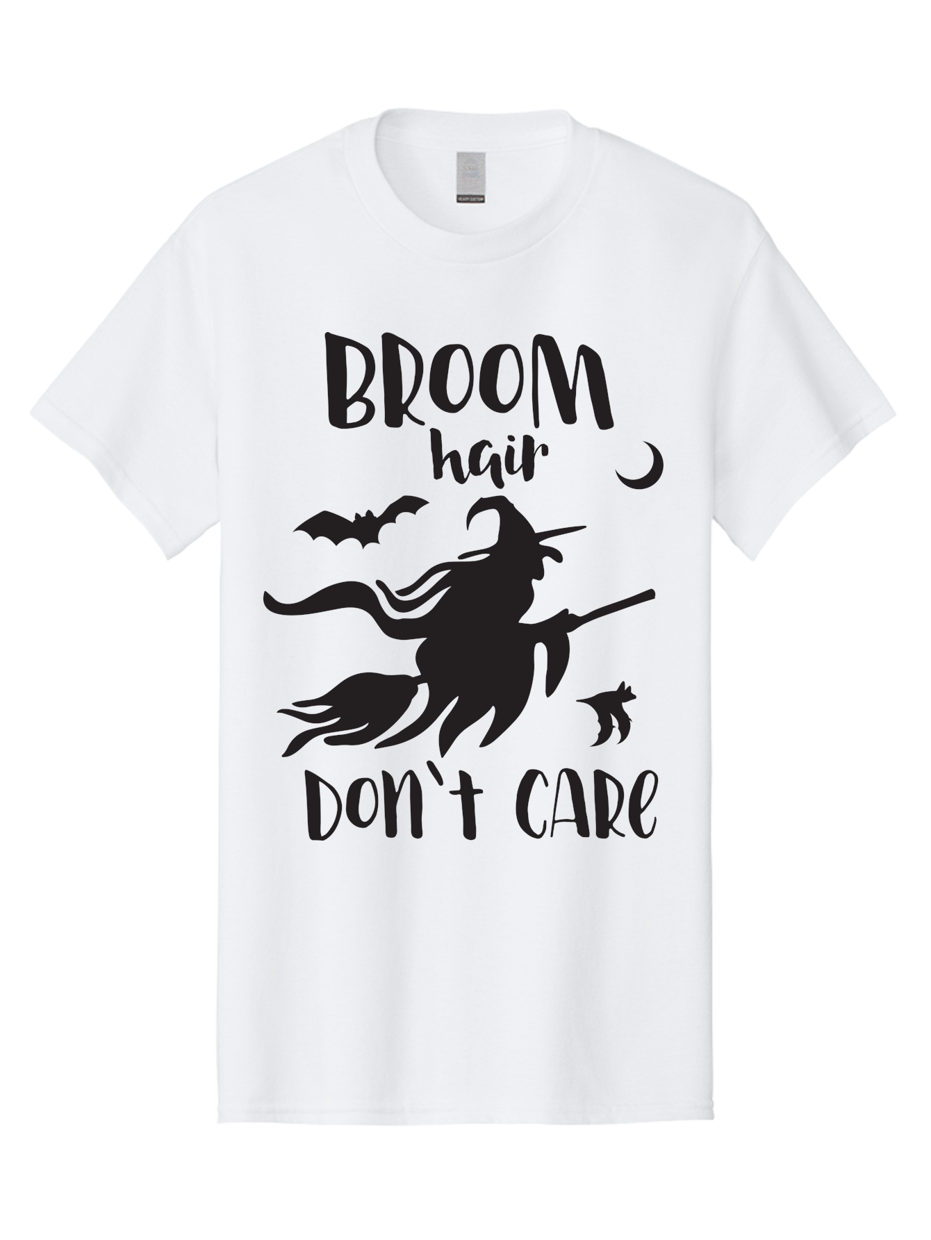 Broom-Hair-Don-T-Care Men'S Graphic Tee, 100% Cotton, Comfortable Casual Summer Wear, Machine Washable, Witch Silhouette, Broomstick, Halloween Theme, Bats Flying, Crescent Moon, Cat Silhouette, Spooky Atmosphere, Witchy Vibes, Mystical Night, Aac547 21