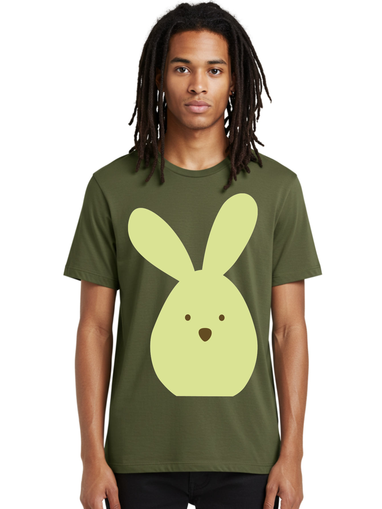 Bunny-Face Men'S Graphic Tee, 100% Cotton, Comfortable Casual Summer Wear, Machine Washable, Cartoon Bunny, Easter Bunny, Cute, Simple Design, Childrens Illustration, Rabbit Face, Brown Nose, Pale Yellow, Digital Art Aac549 26