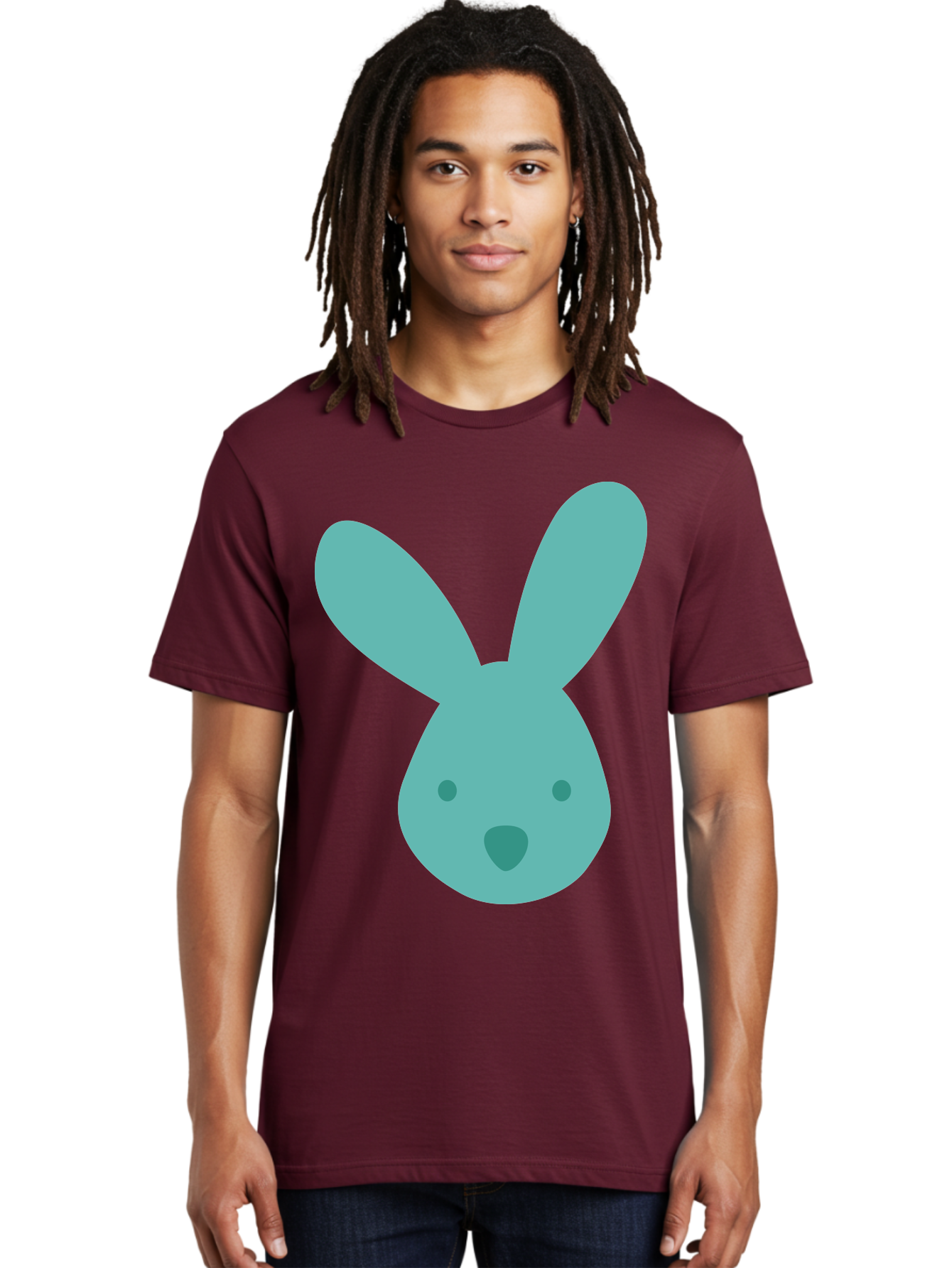 Bunny-Head Men'S Graphic Tee, 100% Cotton, Comfortable Casual Summer Wear, Machine Washable, Cartoon Bunny, Teal Rabbit, Simple Design, Cute Face, Digital Illustration, Easter Theme, Minimalist Art, Pastel Colors Aac550 28