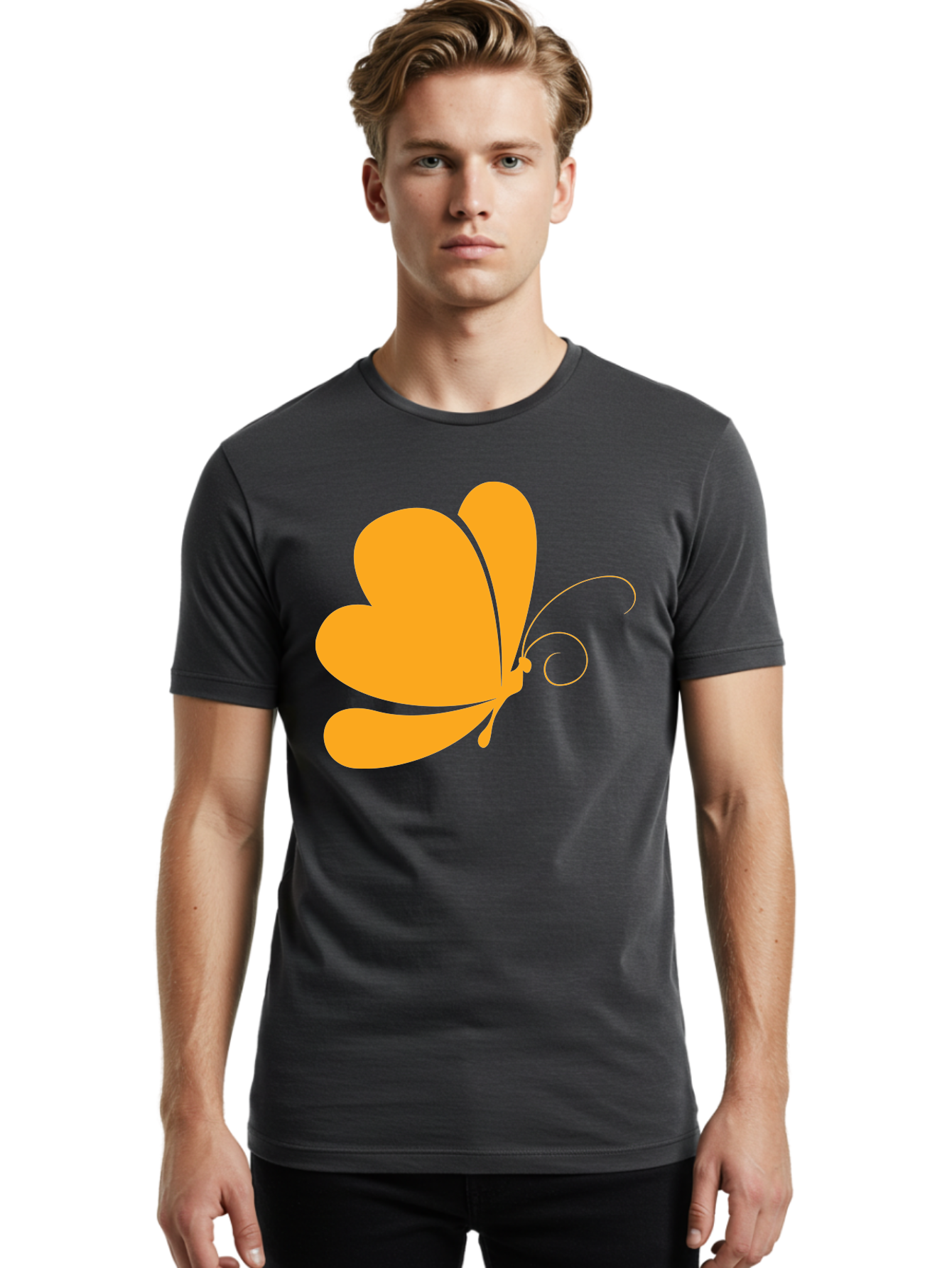 Butterfly Men'S Graphic Tee, 100% Cotton, Comfortable Casual Summer Wear, Machine Washable, Orange Butterfly, Minimalist Design, Stylized Insect, Delicate Features, Orange Silhouette, Butterfly Wings, Simple Shapes, Graphic Illustration, Aac554 6
