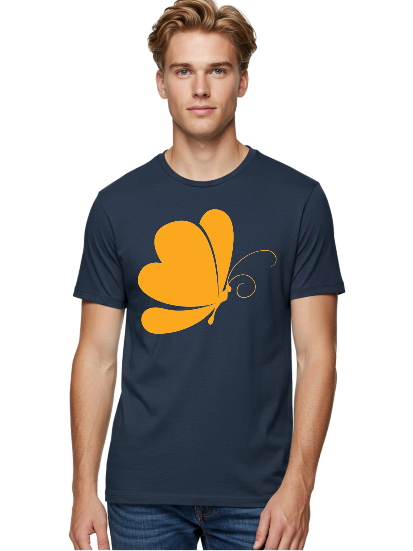 Butterfly Men'S Graphic Tee, 100% Cotton, Comfortable Casual Summer Wear, Machine Washable, Orange Butterfly, Minimalist Design, Stylized Insect, Delicate Features, Orange Silhouette, Butterfly Wings, Simple Shapes, Graphic Illustration, Aac554 28