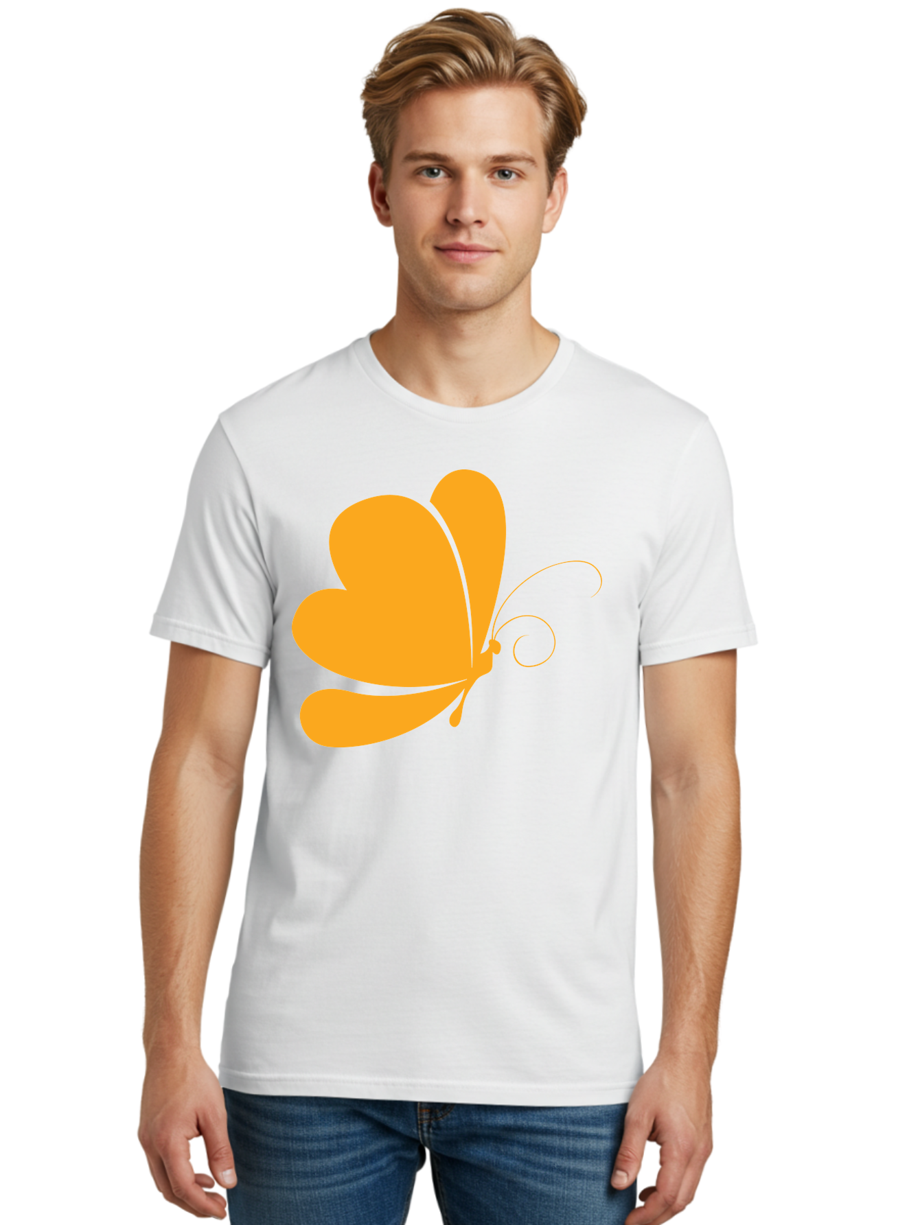 Butterfly Men'S Graphic Tee, 100% Cotton, Comfortable Casual Summer Wear, Machine Washable, Orange Butterfly, Minimalist Design, Stylized Insect, Delicate Features, Orange Silhouette, Butterfly Wings, Simple Shapes, Graphic Illustration, Aac554 10