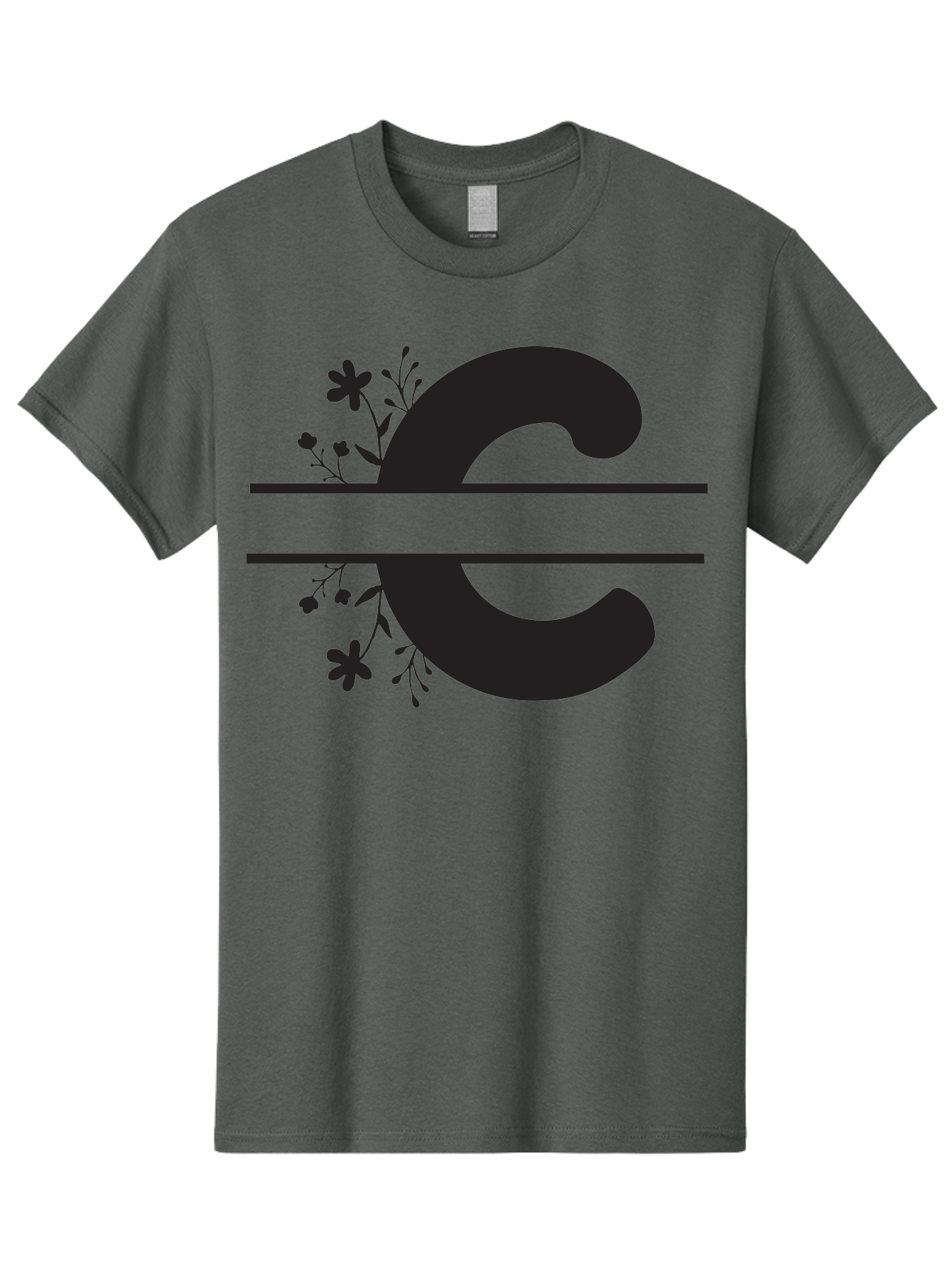C-1 Men'S Graphic Tee, 100% Cotton, Comfortable Casual Summer Wear, Machine Washable, Black Letter C, Floral Design, Flowers And Foliage, Elegant Typography, Decorative Elements, Simple Yet Sophisticated Aac556 1