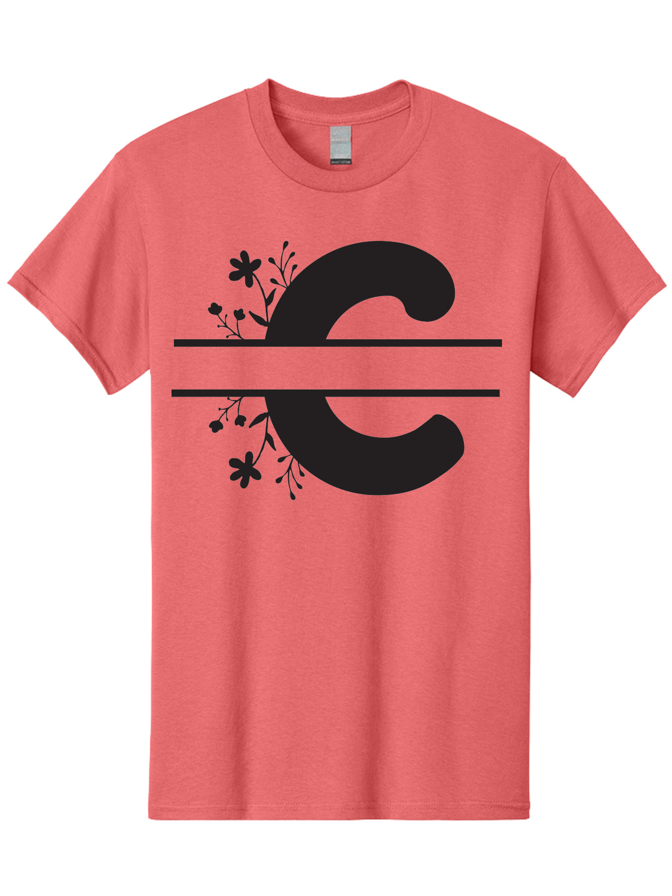 C-1 Men'S Graphic Tee, 100% Cotton, Comfortable Casual Summer Wear, Machine Washable, Black Letter C, Floral Design, Flowers And Foliage, Elegant Typography, Decorative Elements, Simple Yet Sophisticated Aac556 11