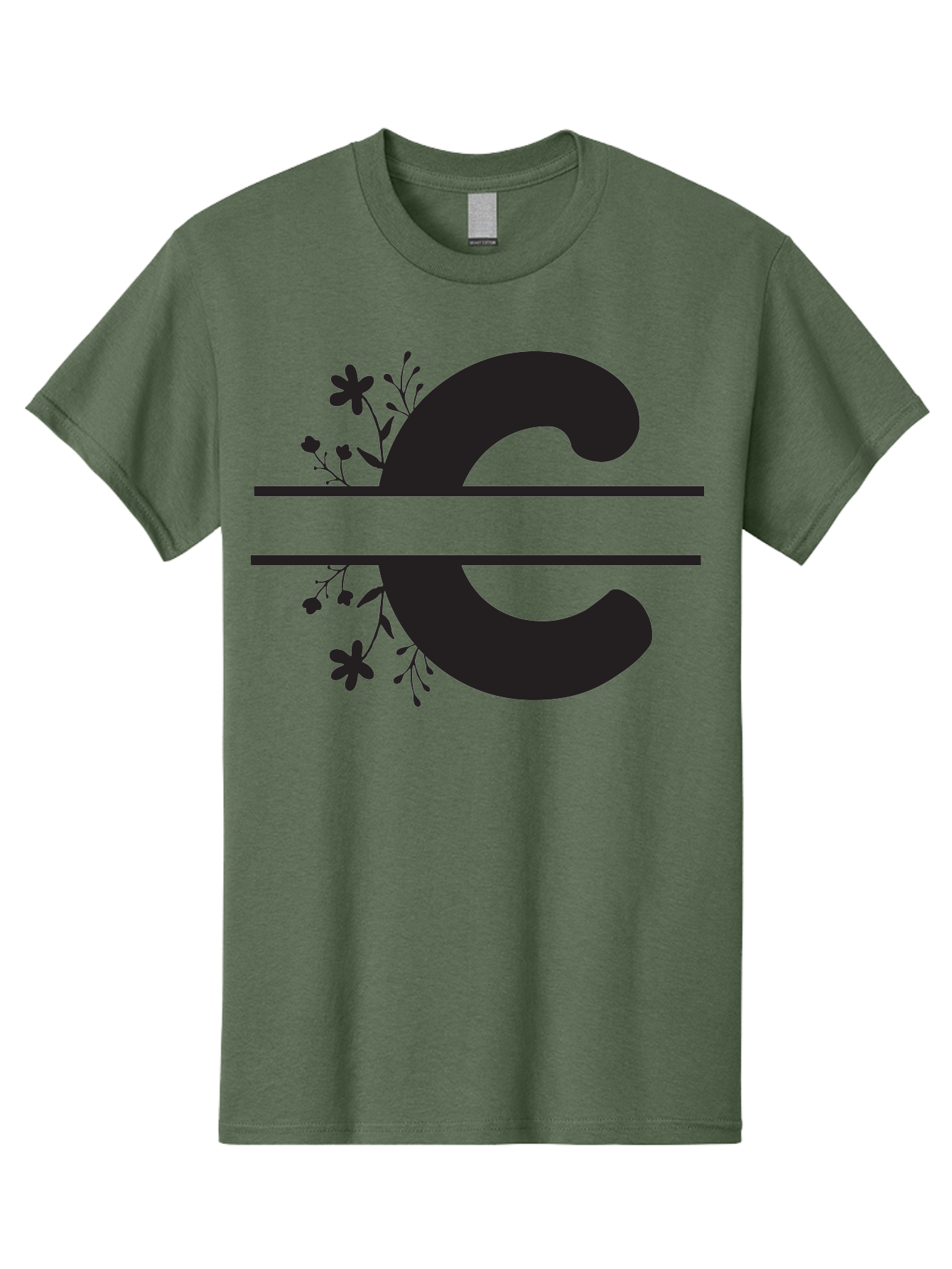 C-1 Men'S Graphic Tee, 100% Cotton, Comfortable Casual Summer Wear, Machine Washable, Black Letter C, Floral Design, Flowers And Foliage, Elegant Typography, Decorative Elements, Simple Yet Sophisticated Aac556 13