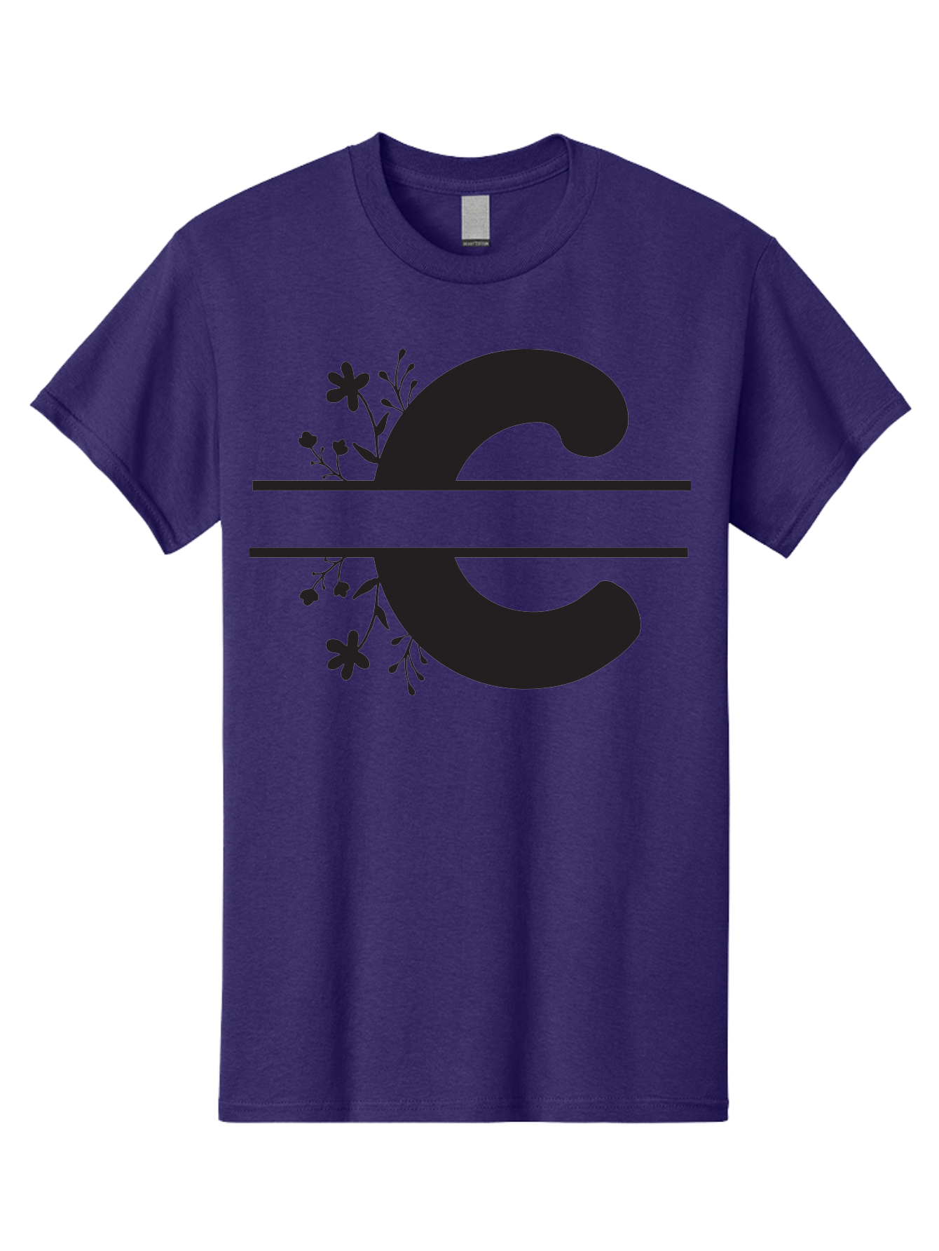 C-1 Men'S Graphic Tee, 100% Cotton, Comfortable Casual Summer Wear, Machine Washable, Black Letter C, Floral Design, Flowers And Foliage, Elegant Typography, Decorative Elements, Simple Yet Sophisticated Aac556 21