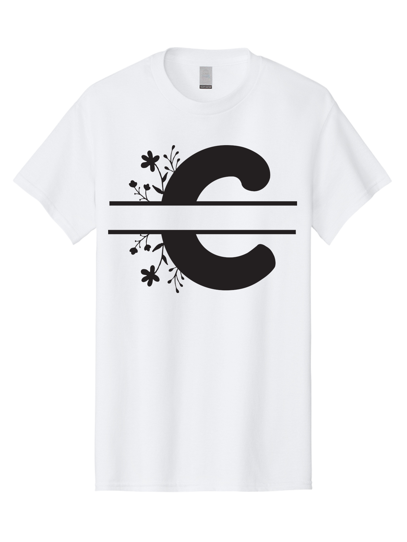 C-1 Men'S Graphic Tee, 100% Cotton, Comfortable Casual Summer Wear, Machine Washable, Black Letter C, Floral Design, Flowers And Foliage, Elegant Typography, Decorative Elements, Simple Yet Sophisticated Aac556 19